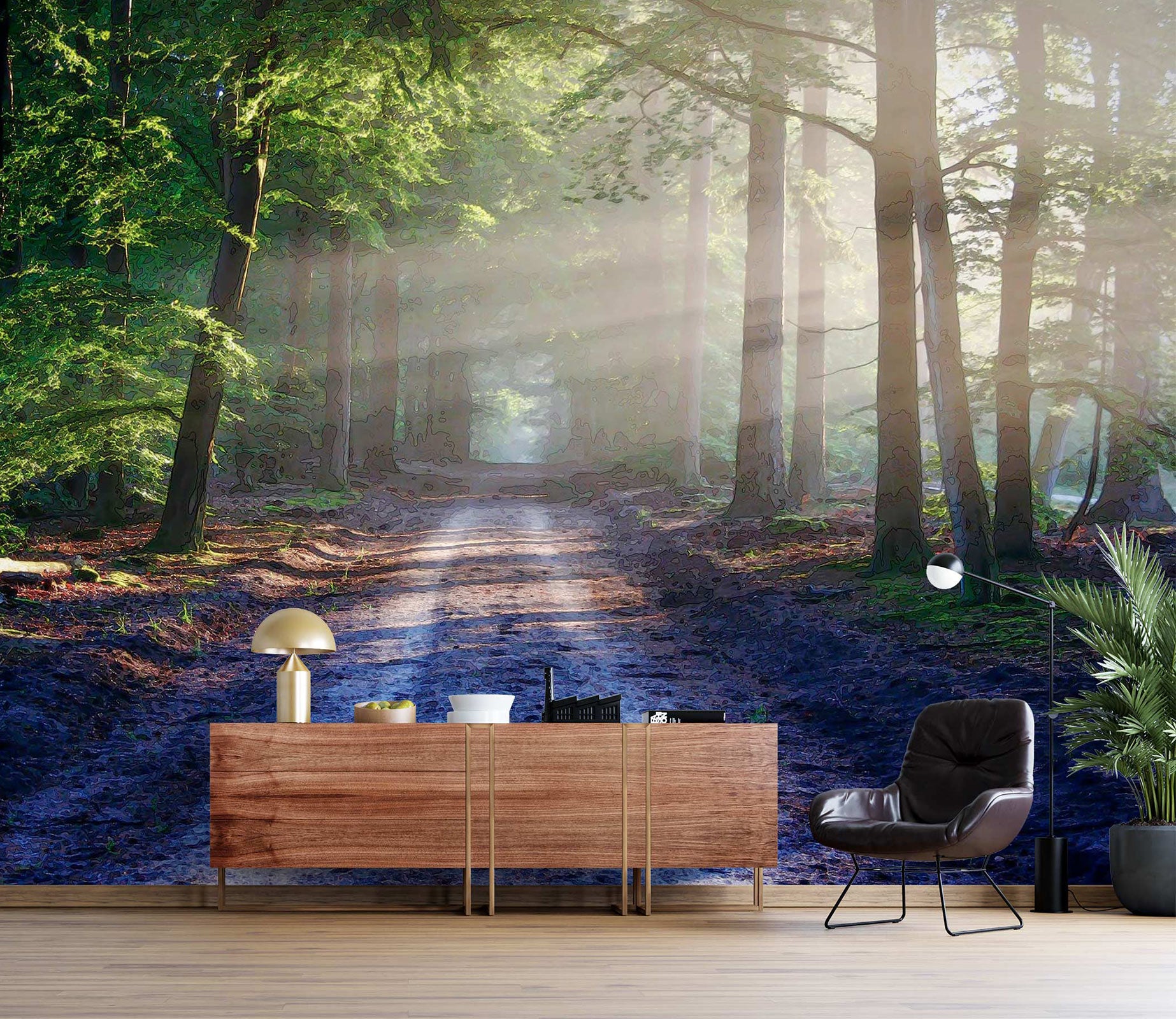 3D Sunny Woods Path 9103 Alius Herb Wall Mural Wall Murals