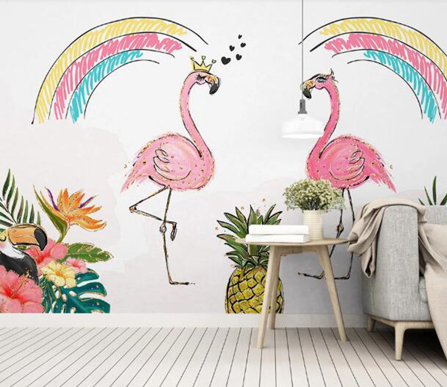 3D Rainbow Flamingo WC1044 Wall Murals