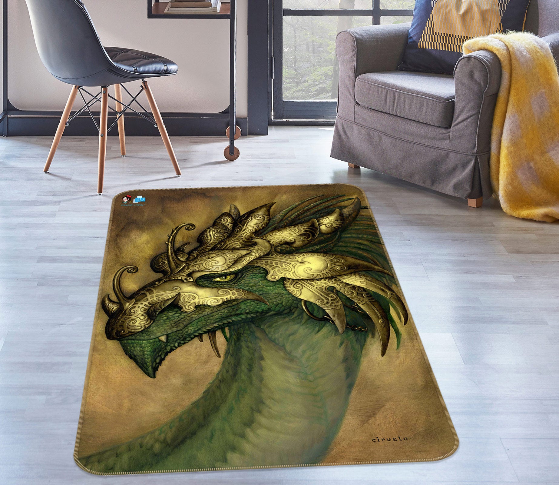 3D Dragon Head 6039 Ciruelo Rug Non Slip Rug Mat