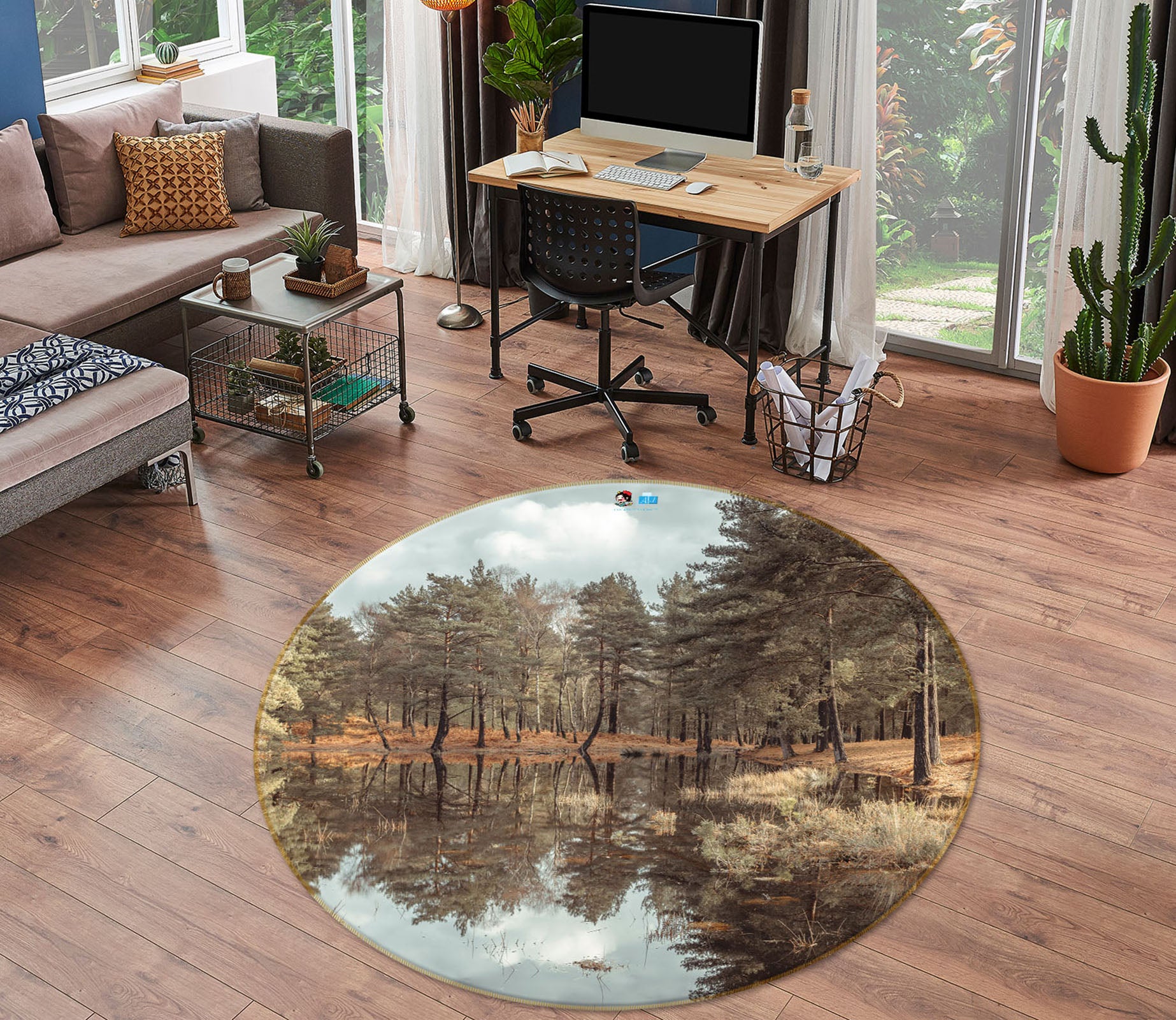 3D Forest Scenery 7384 Assaf Frank Rug Round Non Slip Rug Mat