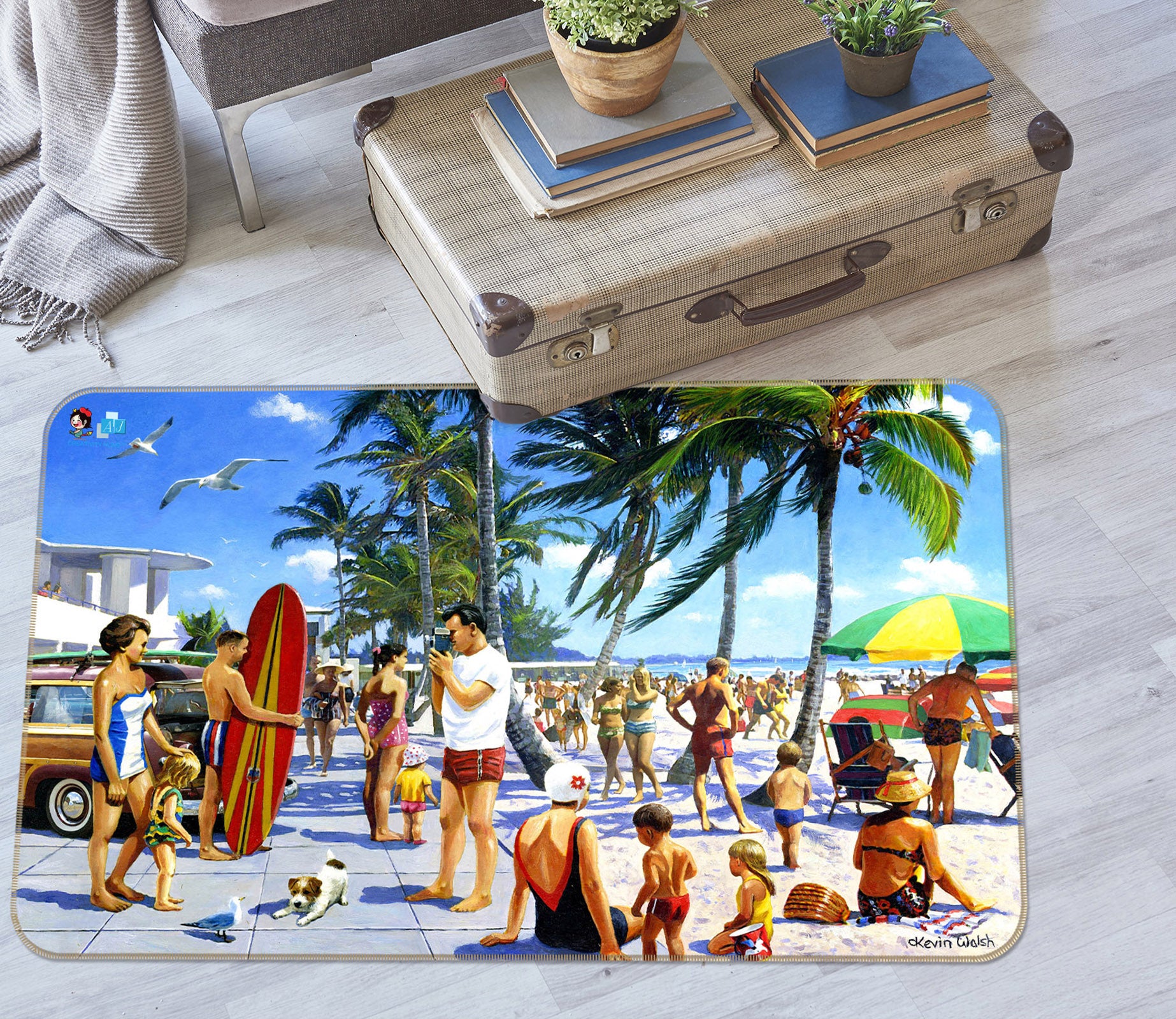 3D Beach People 021 Kevin Walsh Rug Non Slip Rug Mat