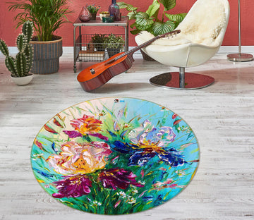 3D Painted Flowers 772 Skromova Marina Rug Round Non Slip Rug Mat