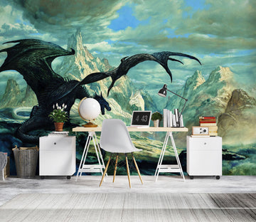 3D Snow Mountain Black Dragon 7064 Ciruelo Wall Mural Wall Murals