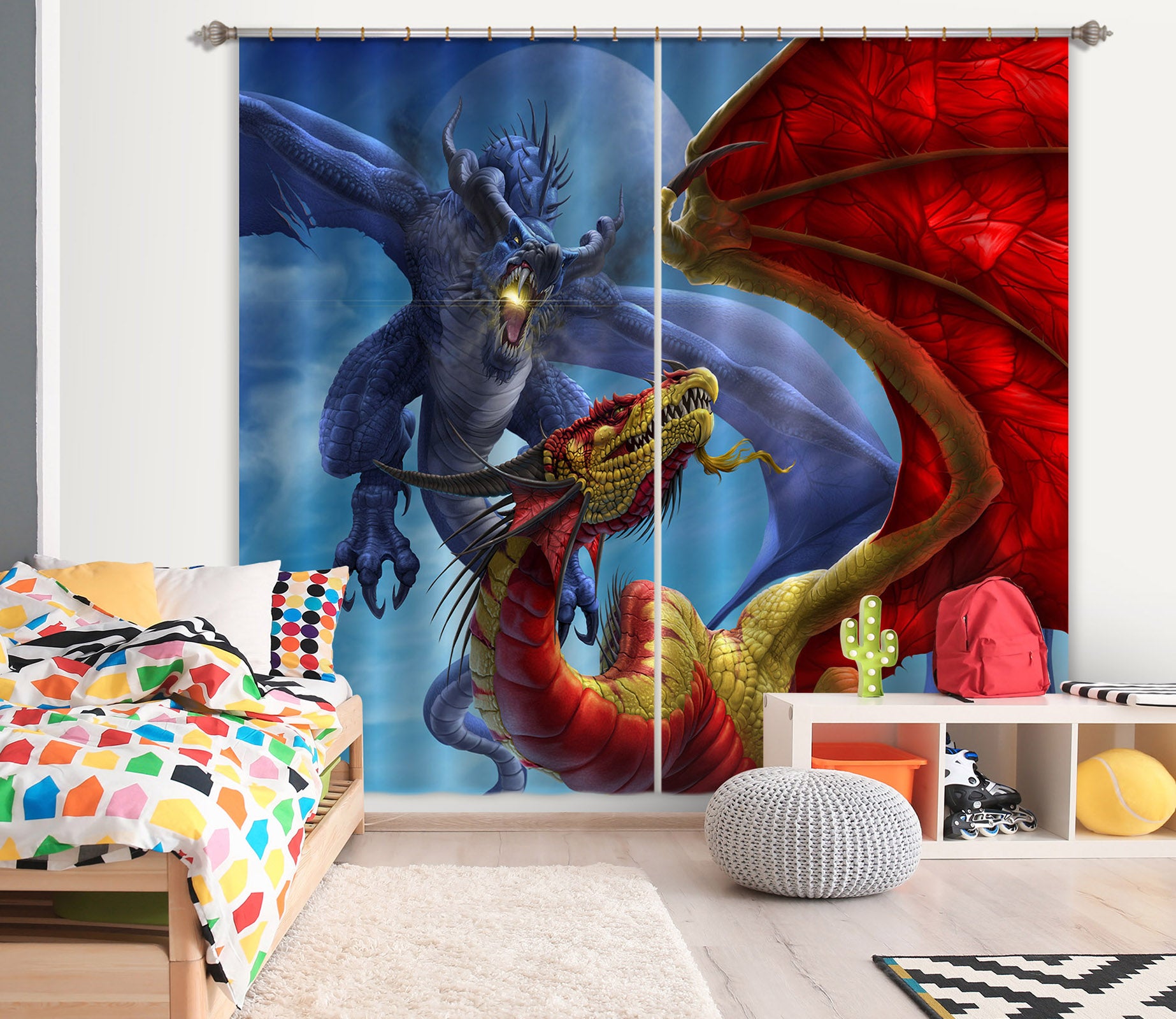 3D Blue Red Dragon 5091 Tom Wood Curtain Curtains Drapes