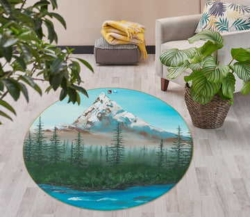 3D Snow Mountain Forest 18156 Marina Zotova Rug Round Non Slip Rug Mat