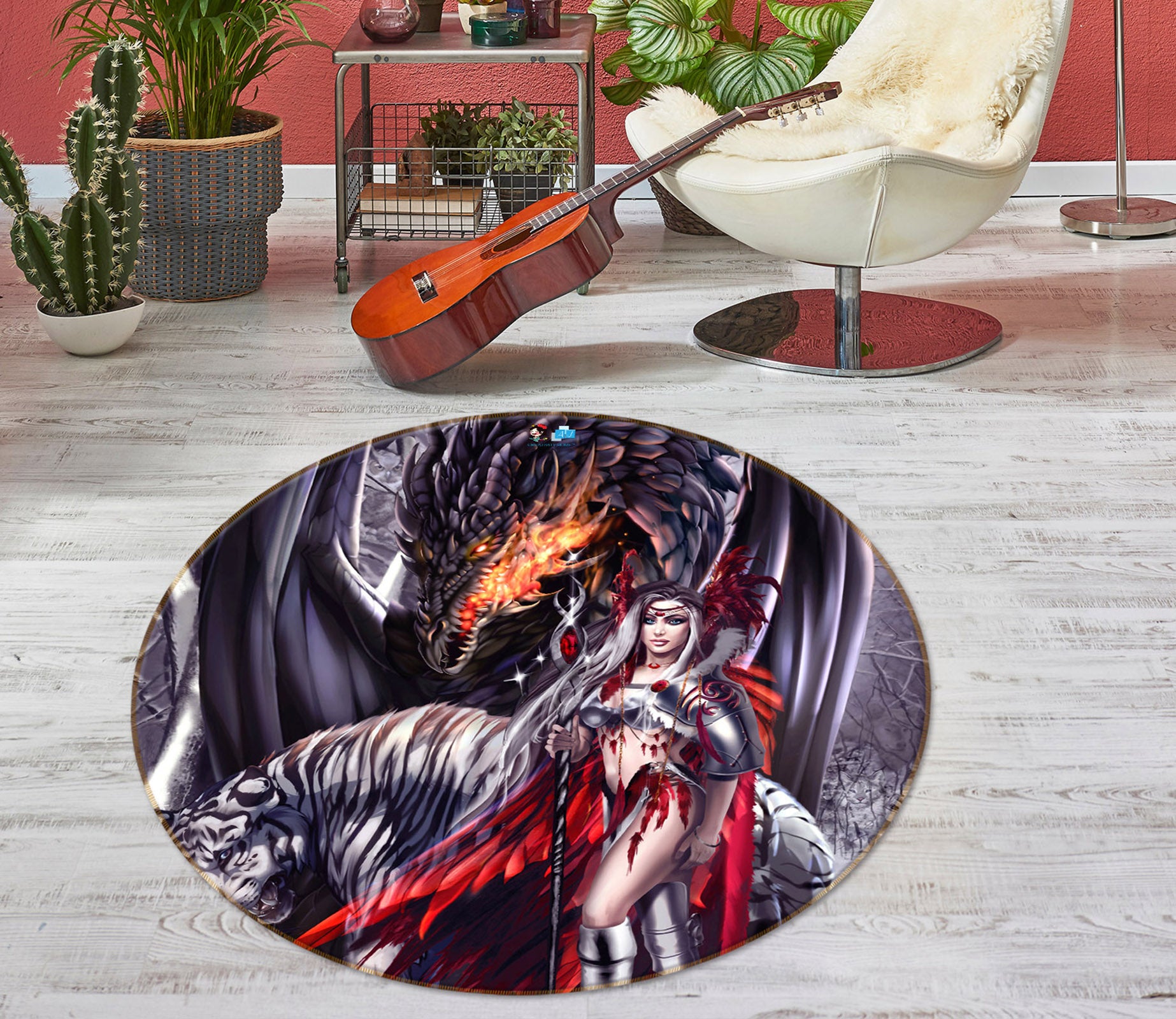 3D Dragon Woman 8359 Ruth Thompson Rug Round Non Slip Rug Mat