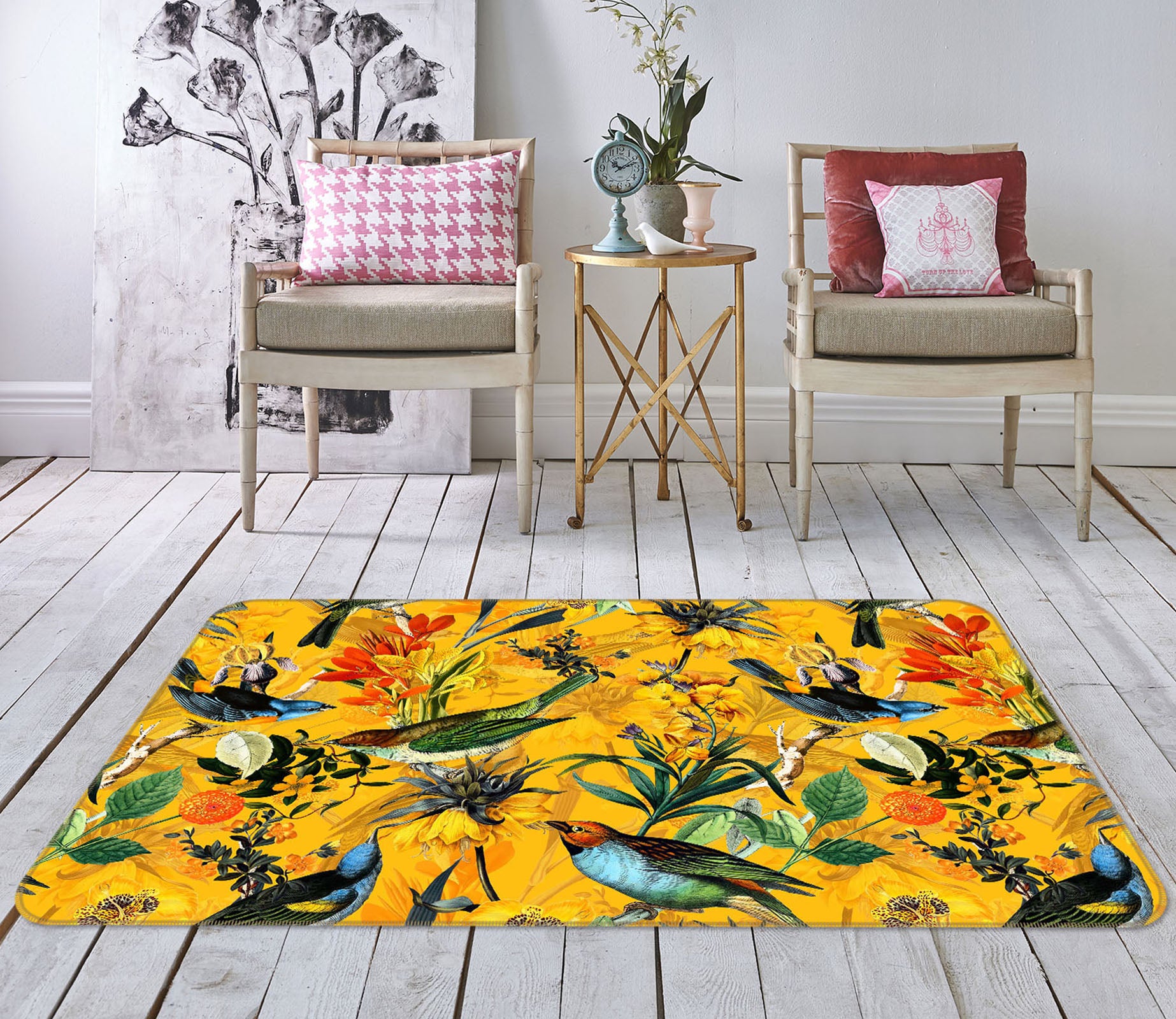 3D Yellow Flowers 113 Uta Naumann Rug Non Slip Rug Mat