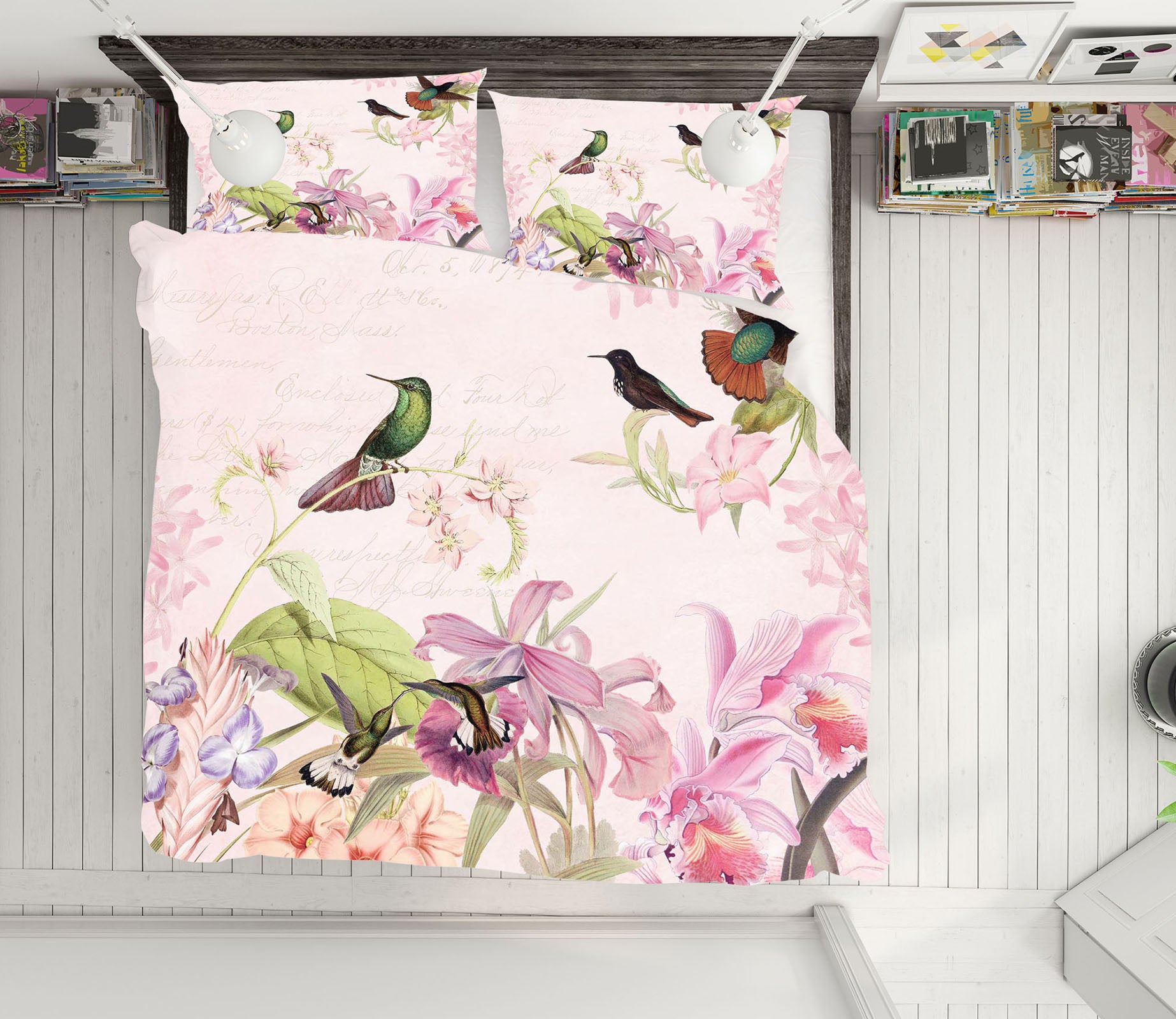 3D Pink Flowers Bird 18150 Uta Naumann Bedding Bed Pillowcases Quilt