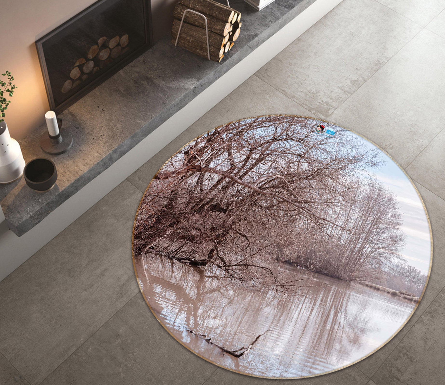 3D Bough Lake 7337 Assaf Frank Rug Round Non Slip Rug Mat