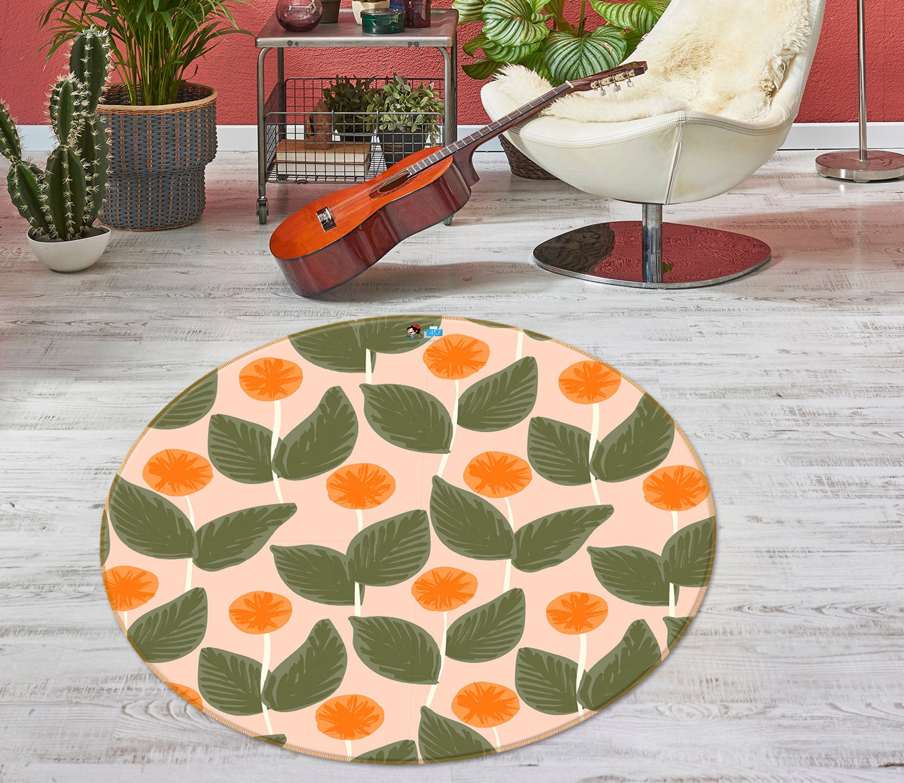 3D Round Flower Pattern 10552 Kashmira Jayaprakash Rug Round Non Slip Rug Mat