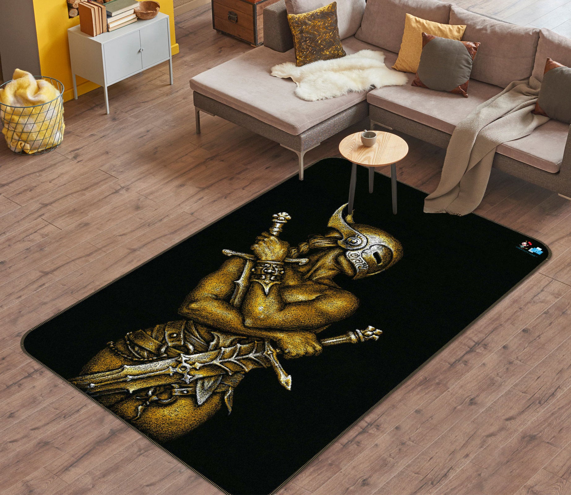 3D Sword Mask Man 6024 Ciruelo Rug Non Slip Rug Mat