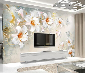 3D White Flowers 1452 Wall Murals Wallpaper AJ Wallpaper 2 