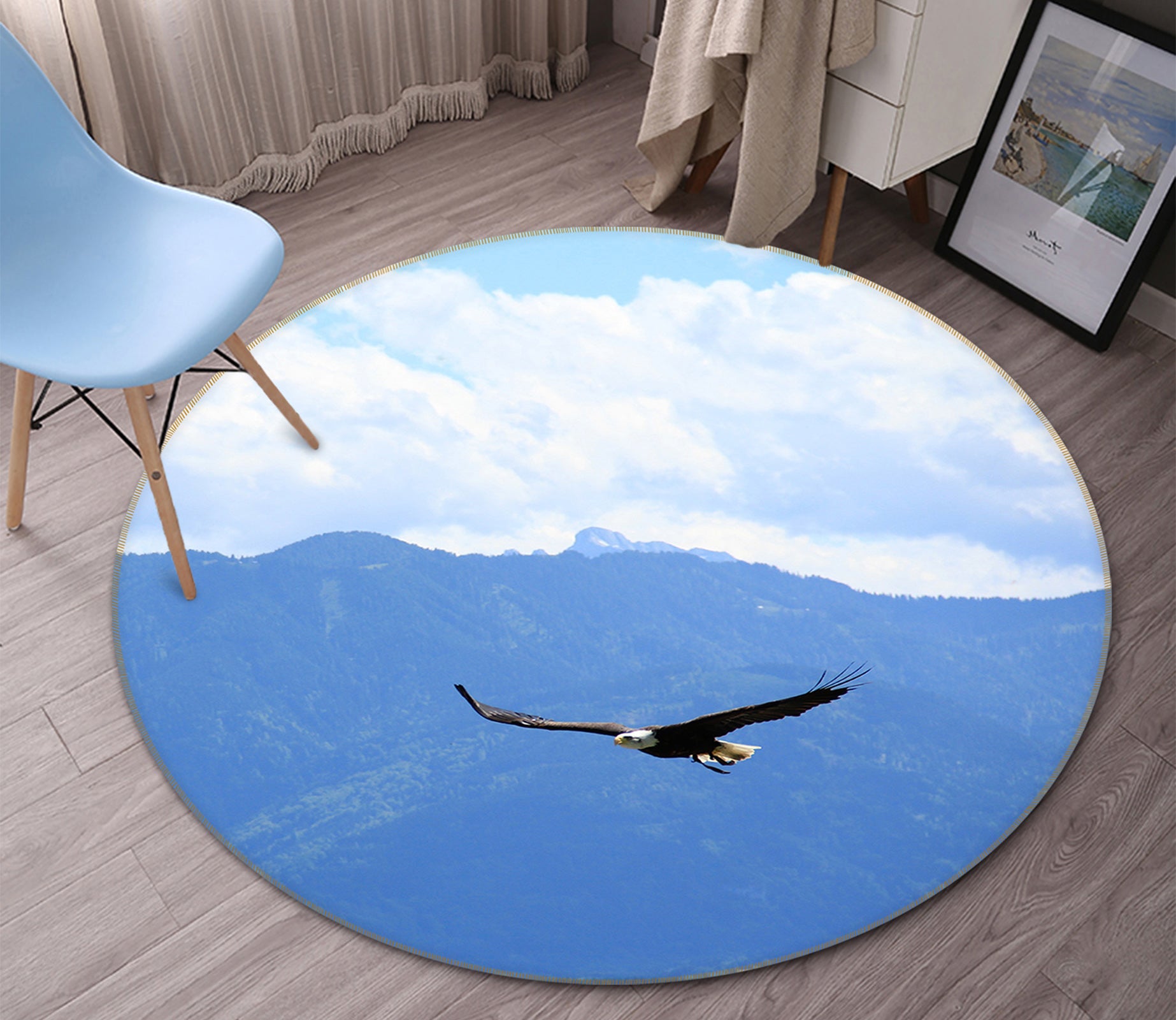 3D Mountains Eagle 82186 Animal Round Non Slip Rug Mat