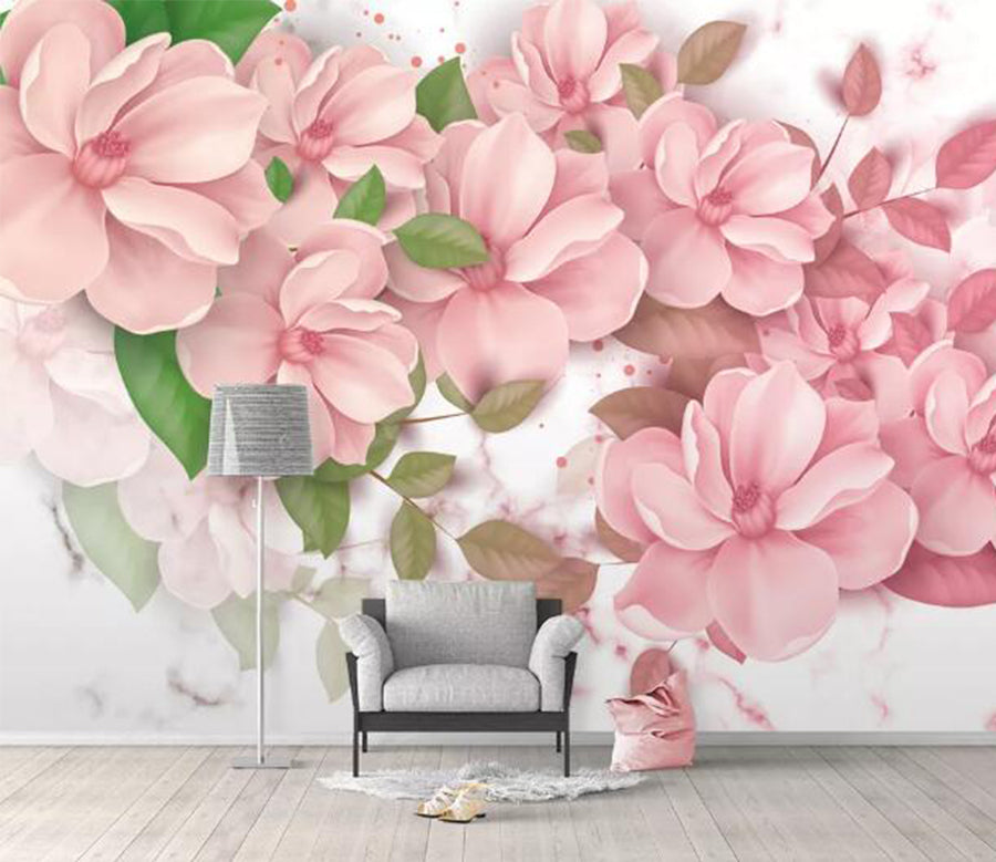 3D Blooming Pink Flowers WC735 Wall Murals