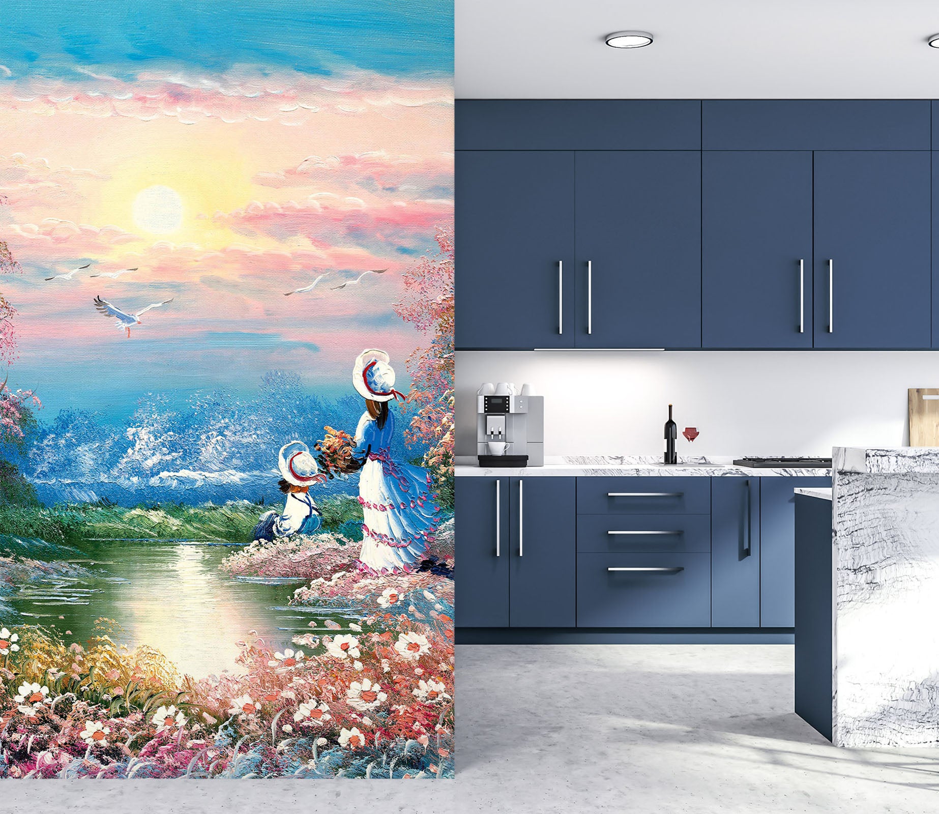 3D Flower River 1874 Wall Murals