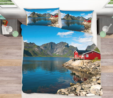 3D Lakeside Red Houses 8590 Assaf Frank Bedding Bed Pillowcases Quilt