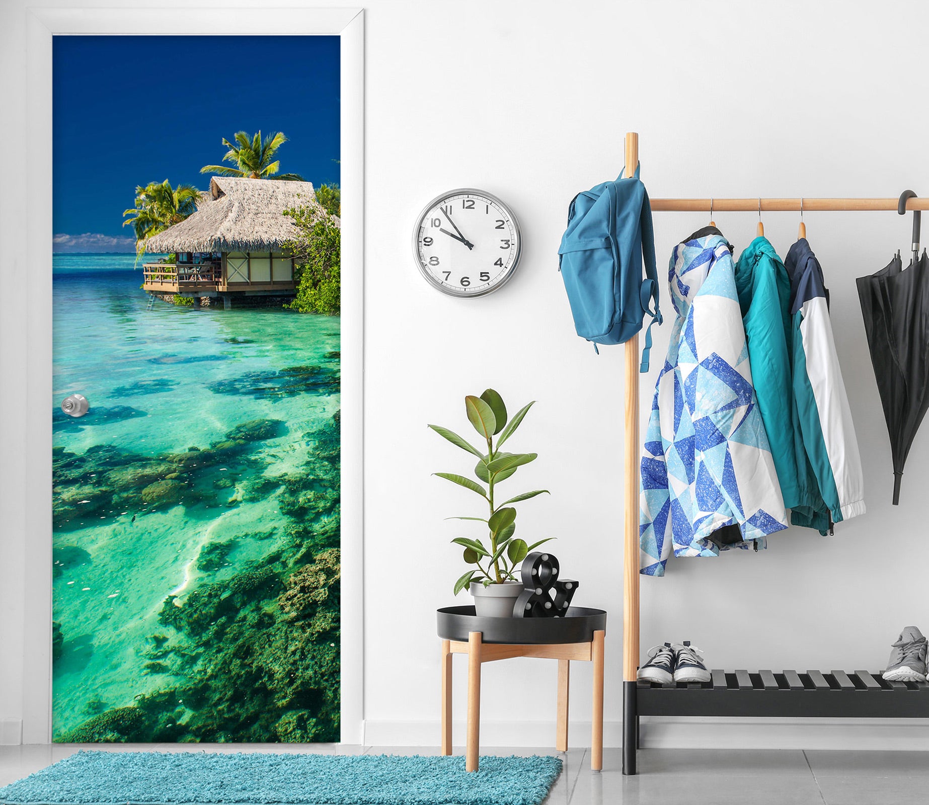 3D Green Sea House 209 Door Mural