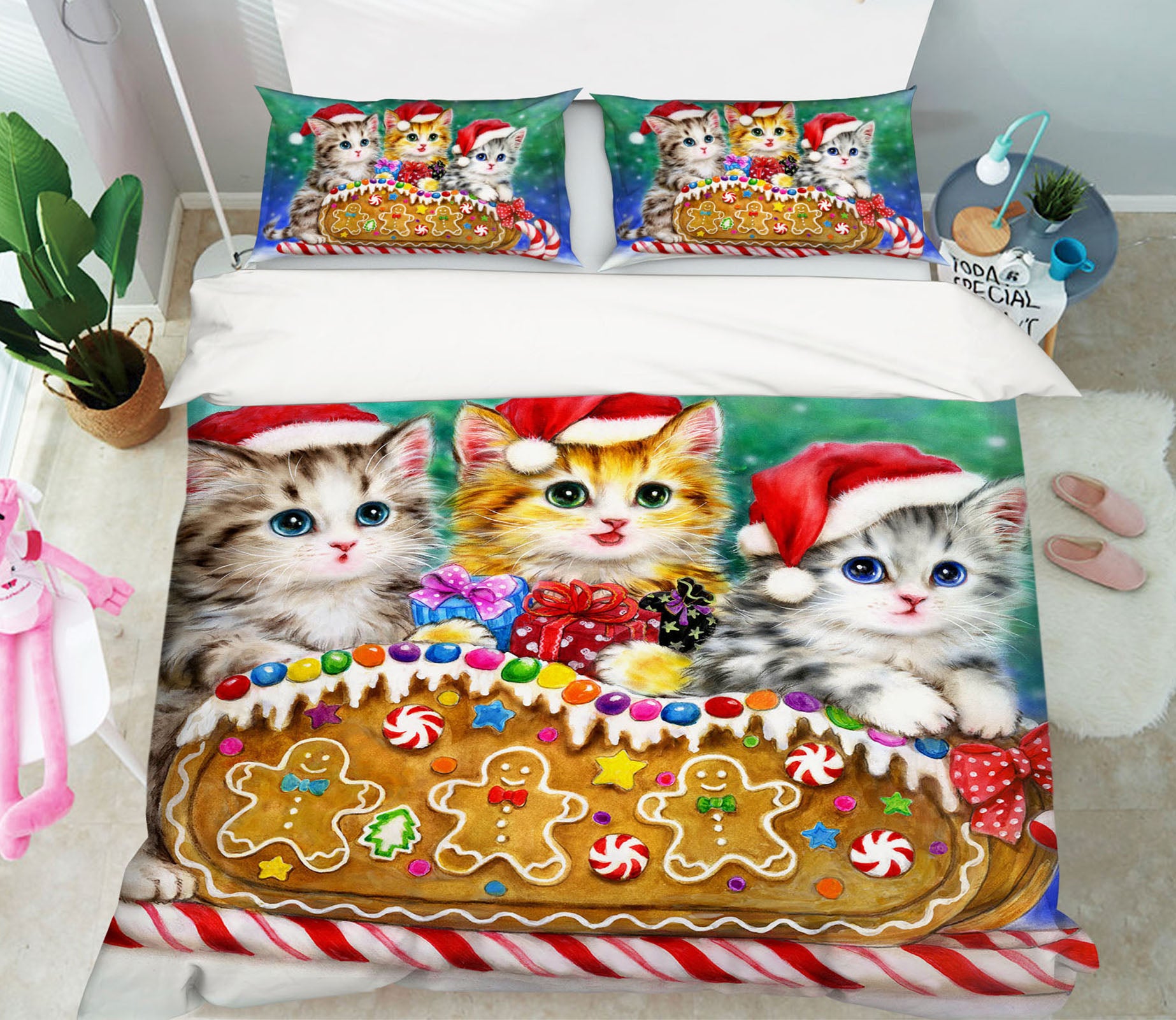 3D Christmas Hat Cat 5824 Kayomi Harai Bedding Bed Pillowcases Quilt Cover Duvet Cover