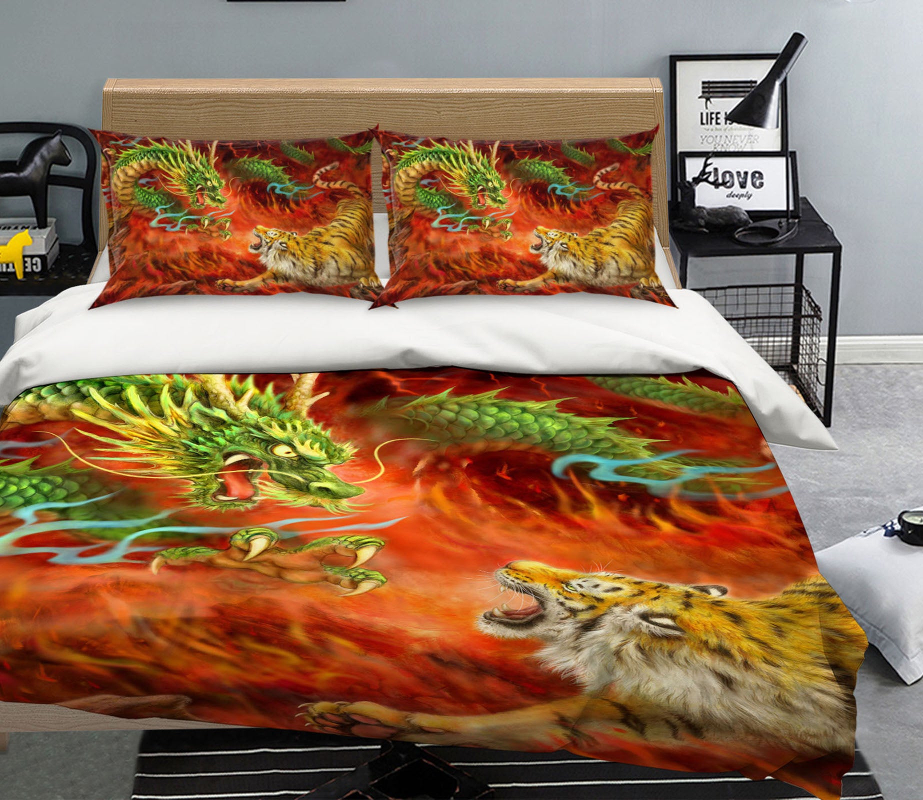 3D Green Dragon Tiger 5926 Kayomi Harai Bedding Bed Pillowcases Quilt Cover Duvet Cover