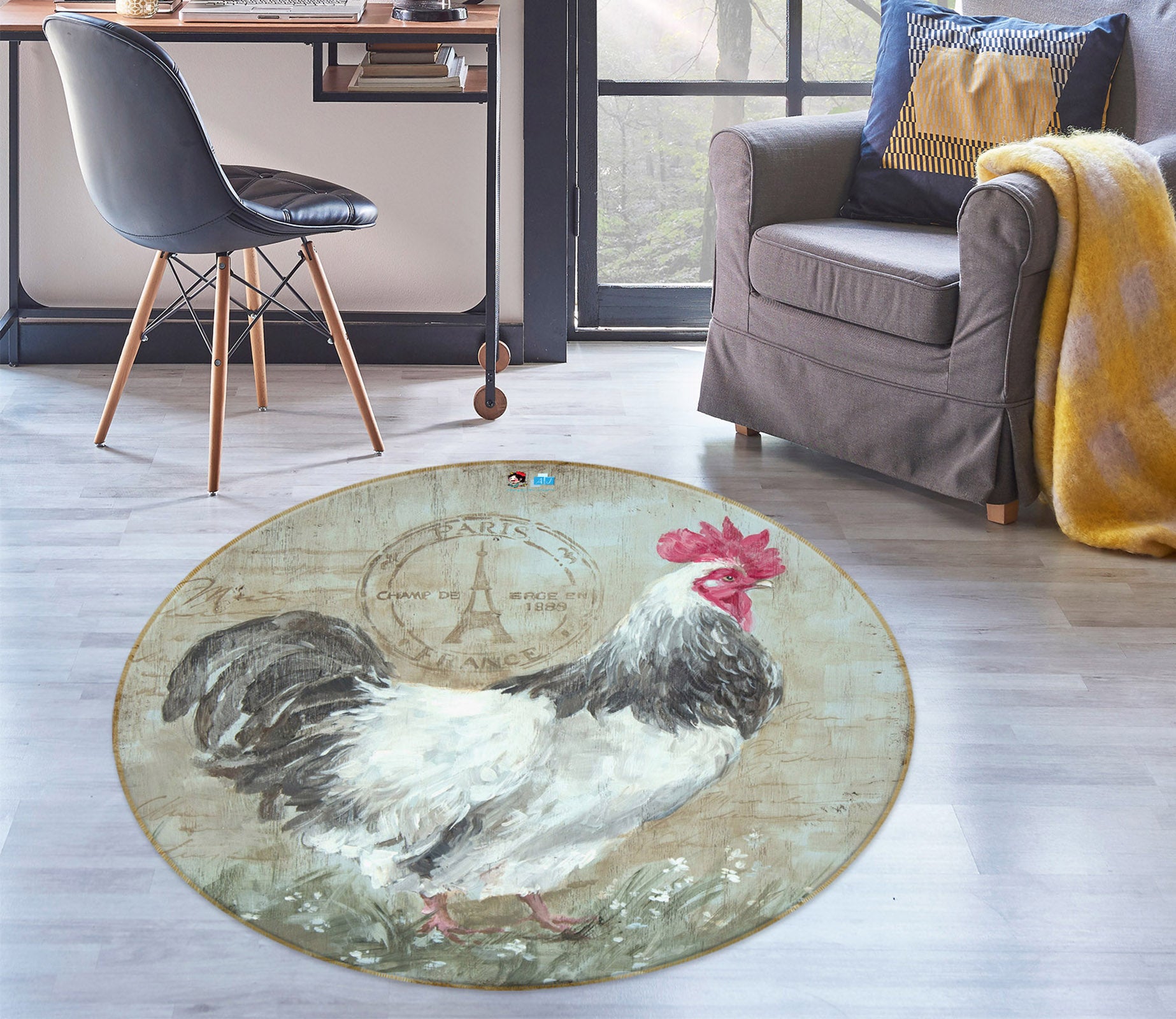 3D Chick 1103 Debi Coules Rug Round Non Slip Rug Mat