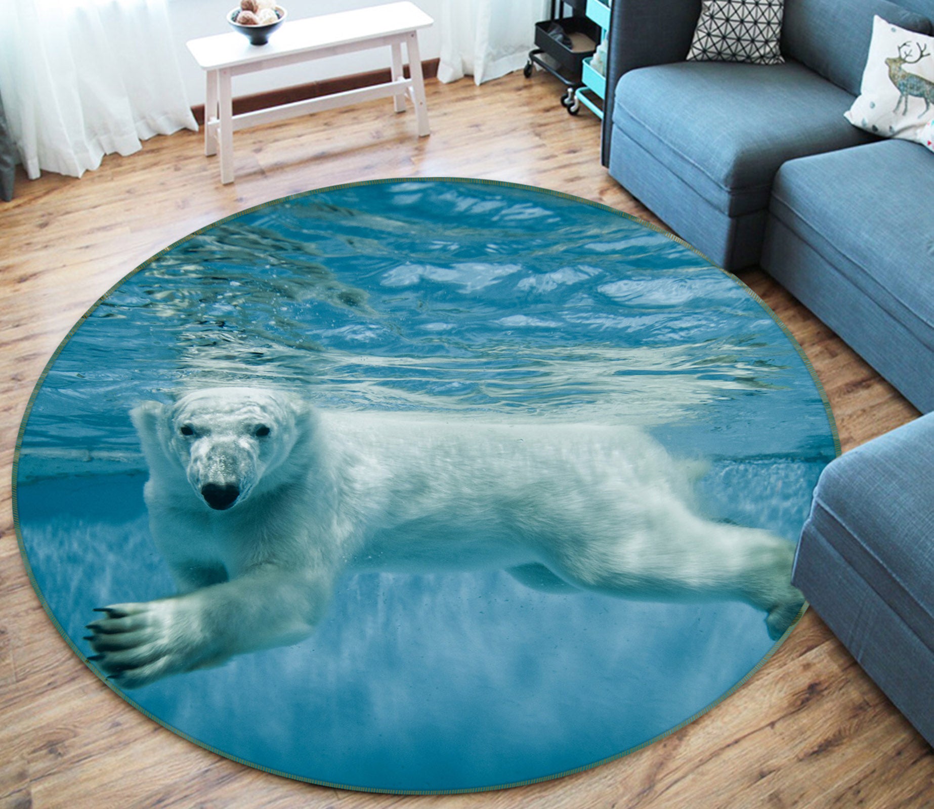 3D Polar Bear 37207 Animal Round Non Slip Rug Mat