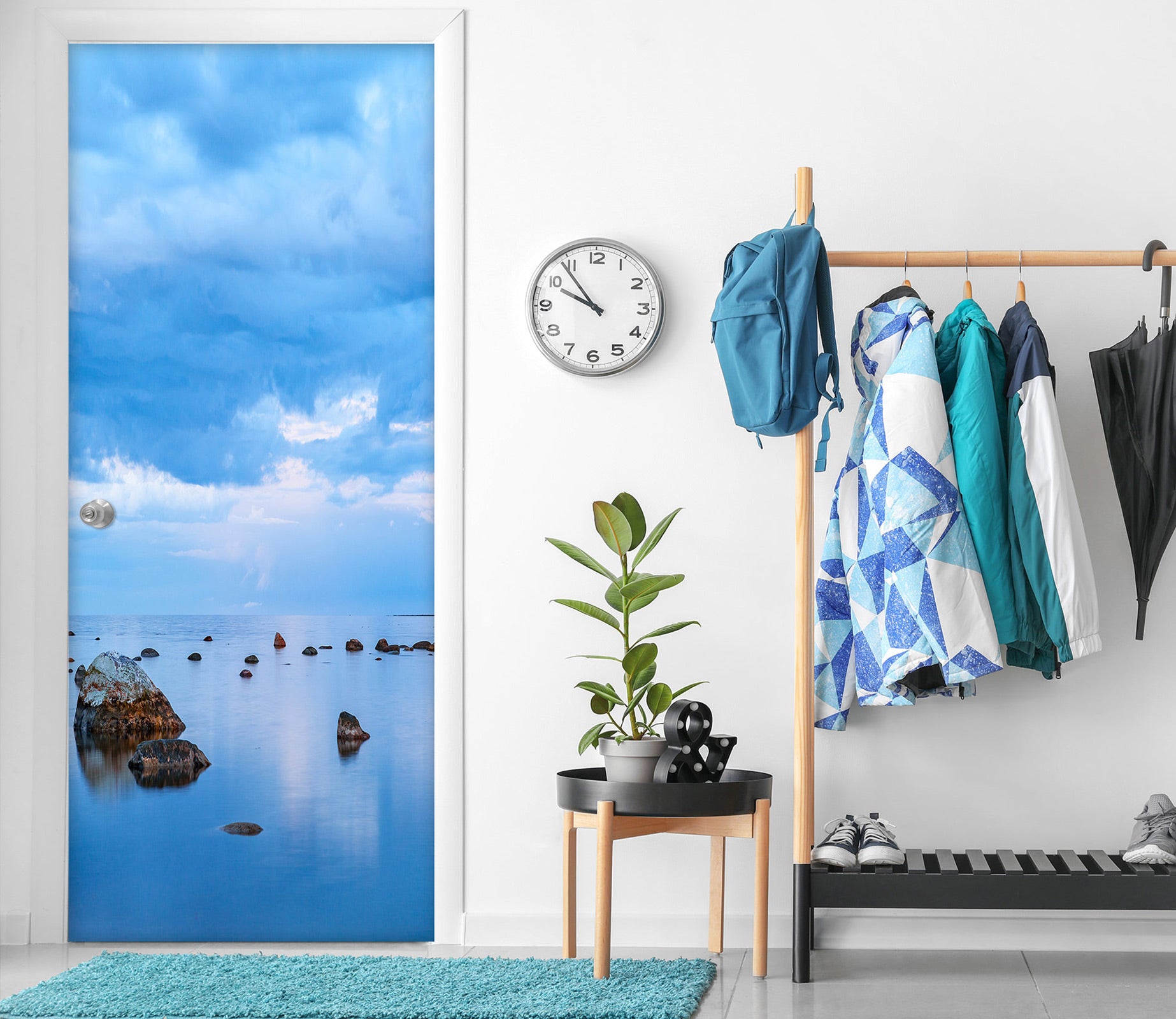 3D Blue Sea Stones 077 Door Mural