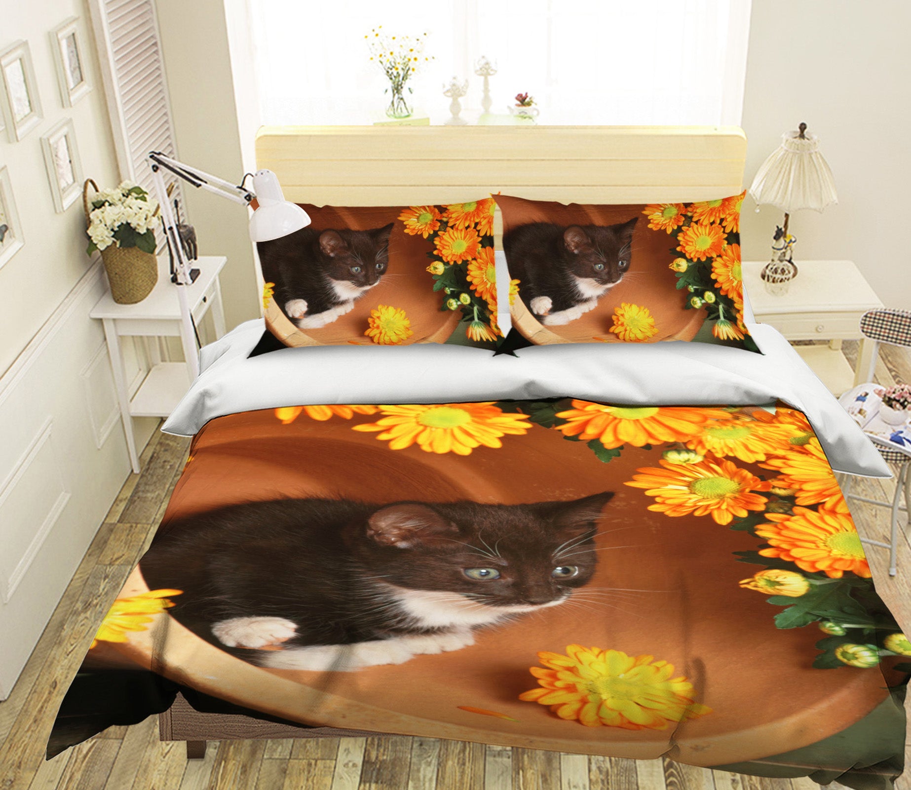 3D Chrysanthemum Kitten 088 Bed Pillowcases Quilt