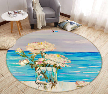 3D Blue Ocean Flower 785 Skromova Marina Rug Round Non Slip Rug Mat