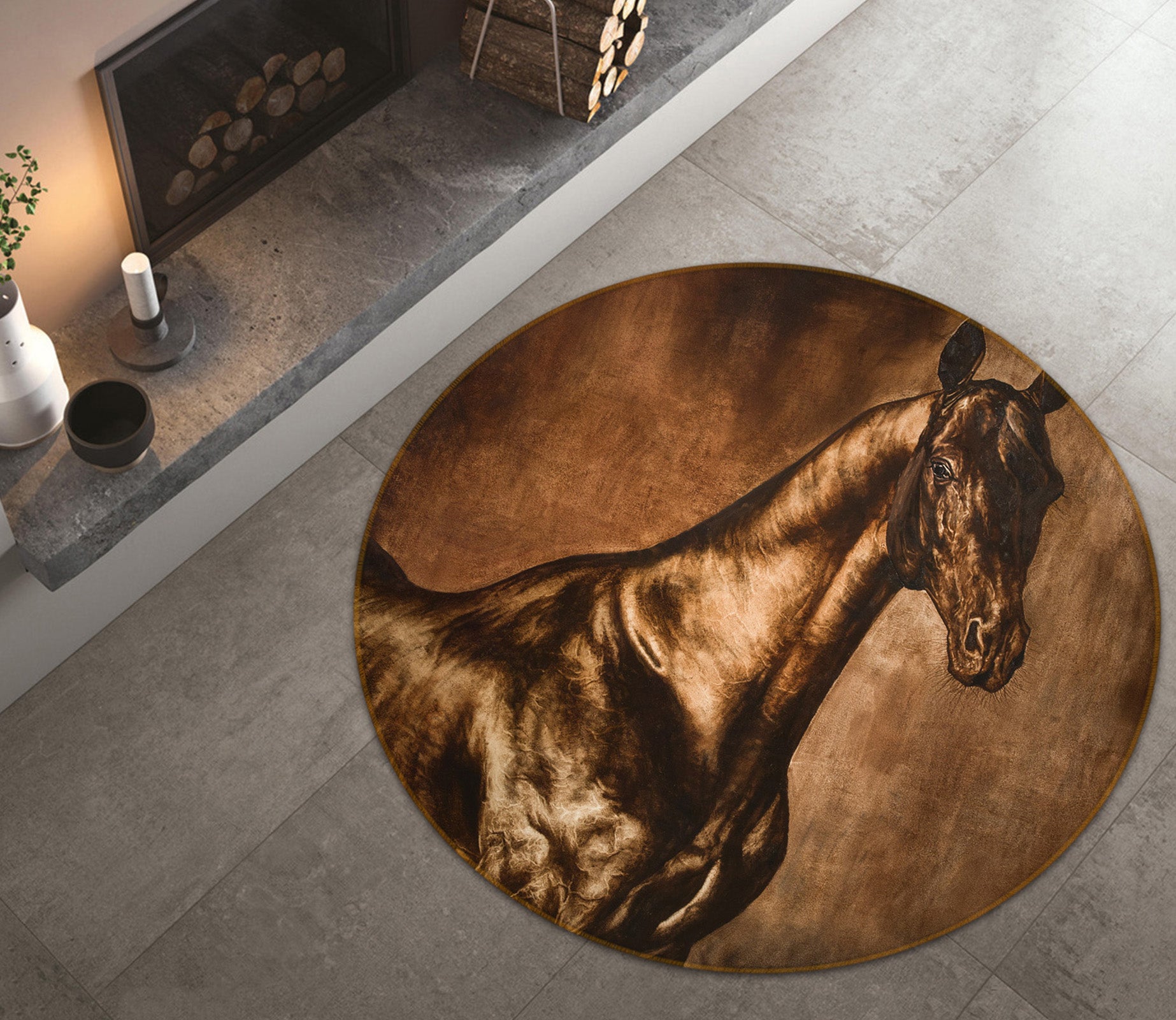 3D Dark Horse 38084 Animal Round Non Slip Rug Mat