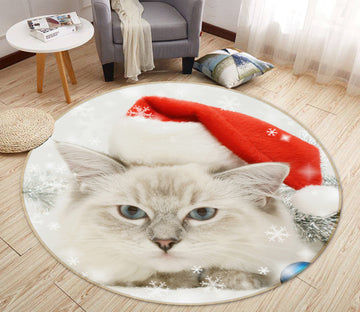 3D Cat Red Hat 82013 Animal Round Non Slip Rug Mat