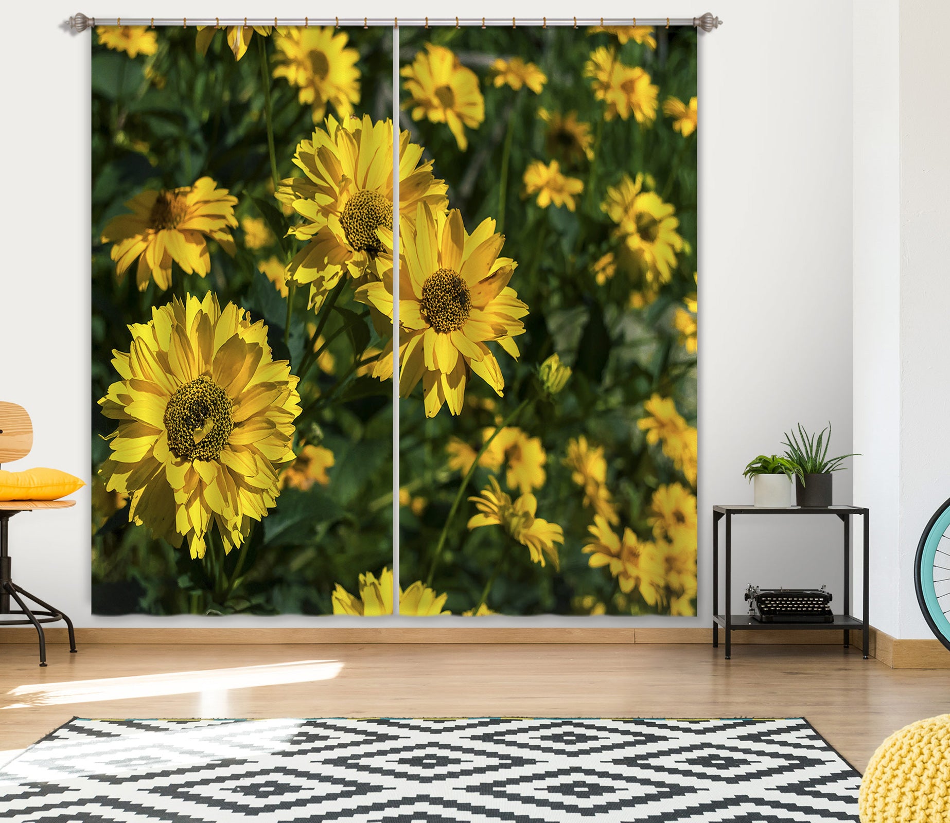 3D Yellow Sunflower 035 Jerry LoFaro Curtain Curtains Drapes