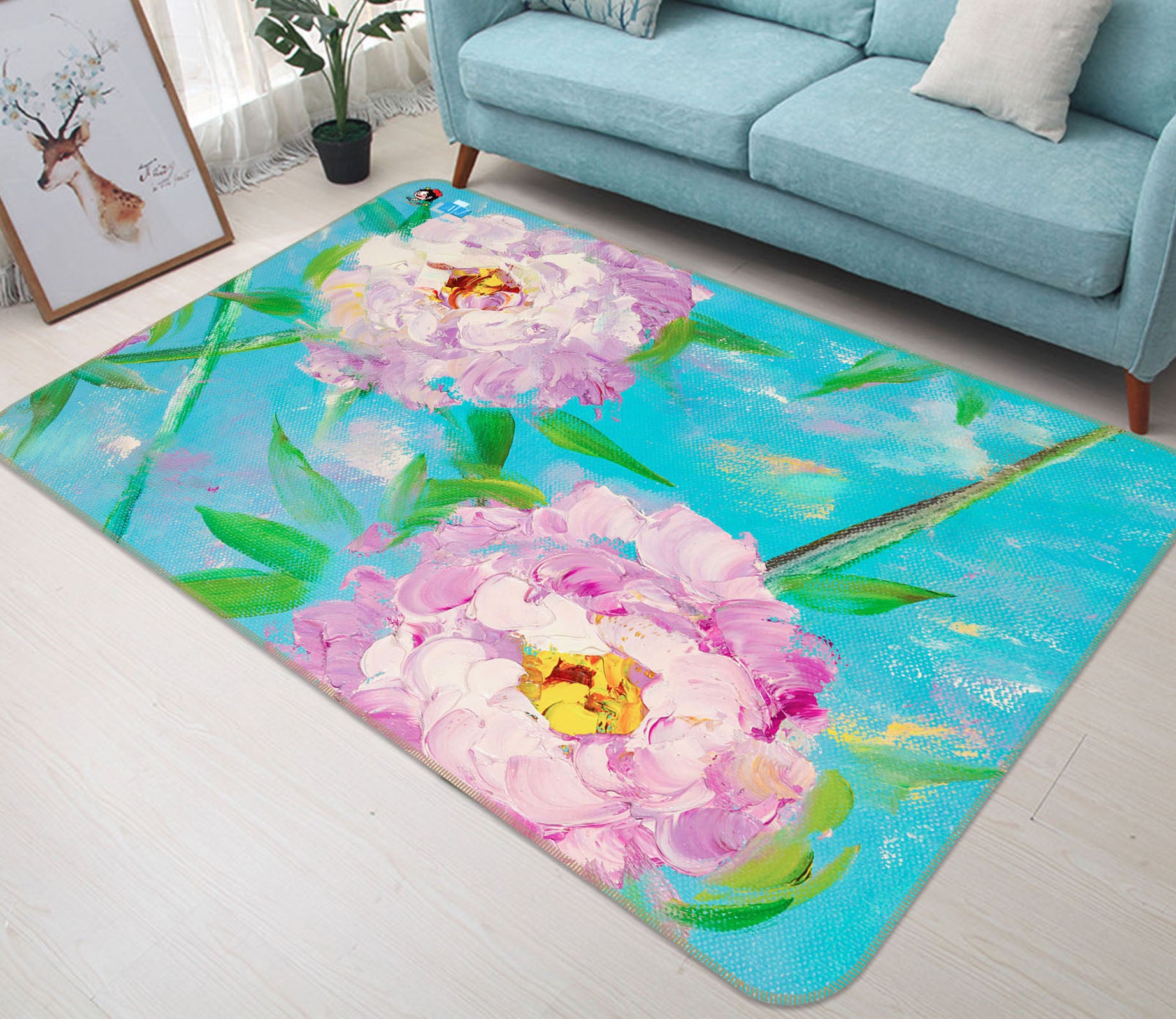 3D Pink Flower Leaves 1214 Skromova Marina Rug Non Slip Rug Mat