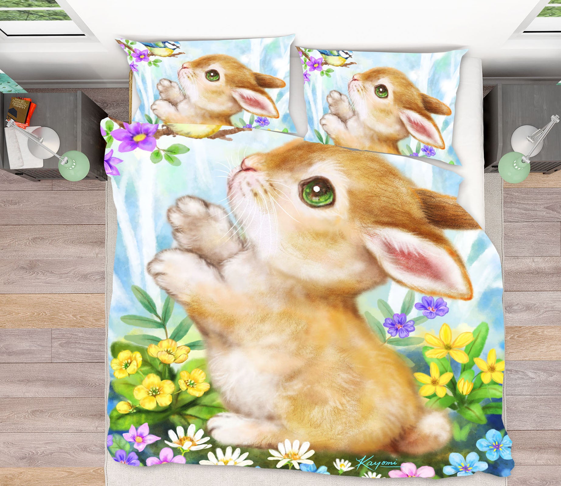 3D Rabbit Bird 5915 Kayomi Harai Bedding Bed Pillowcases Quilt Cover Duvet Cover