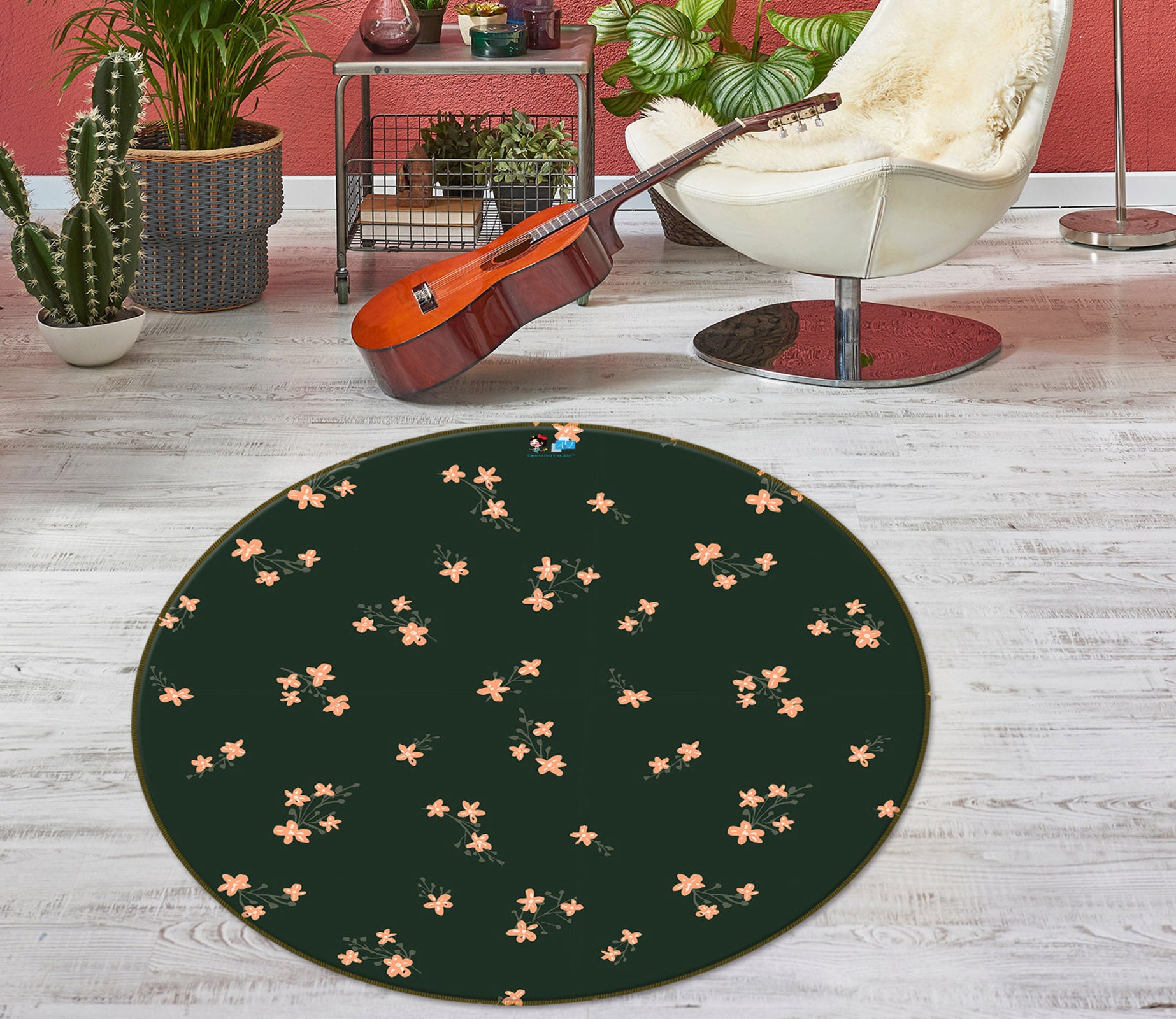 3D Floral 10570 Kashmira Jayaprakash Rug Round Non Slip Rug Mat