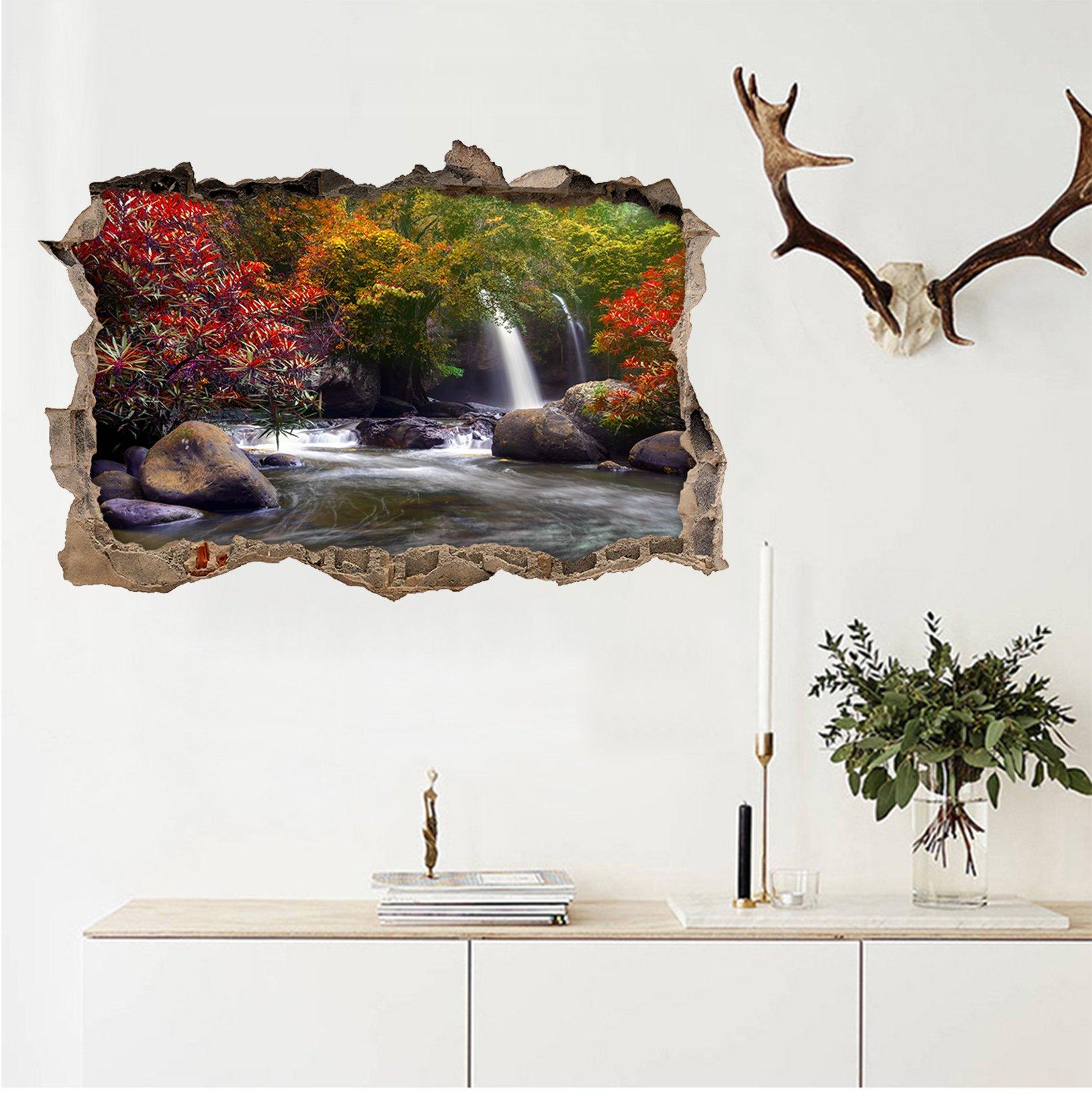 3D River Waterfall 028 Broken Wall Murals Wallpaper AJ Wallpaper 