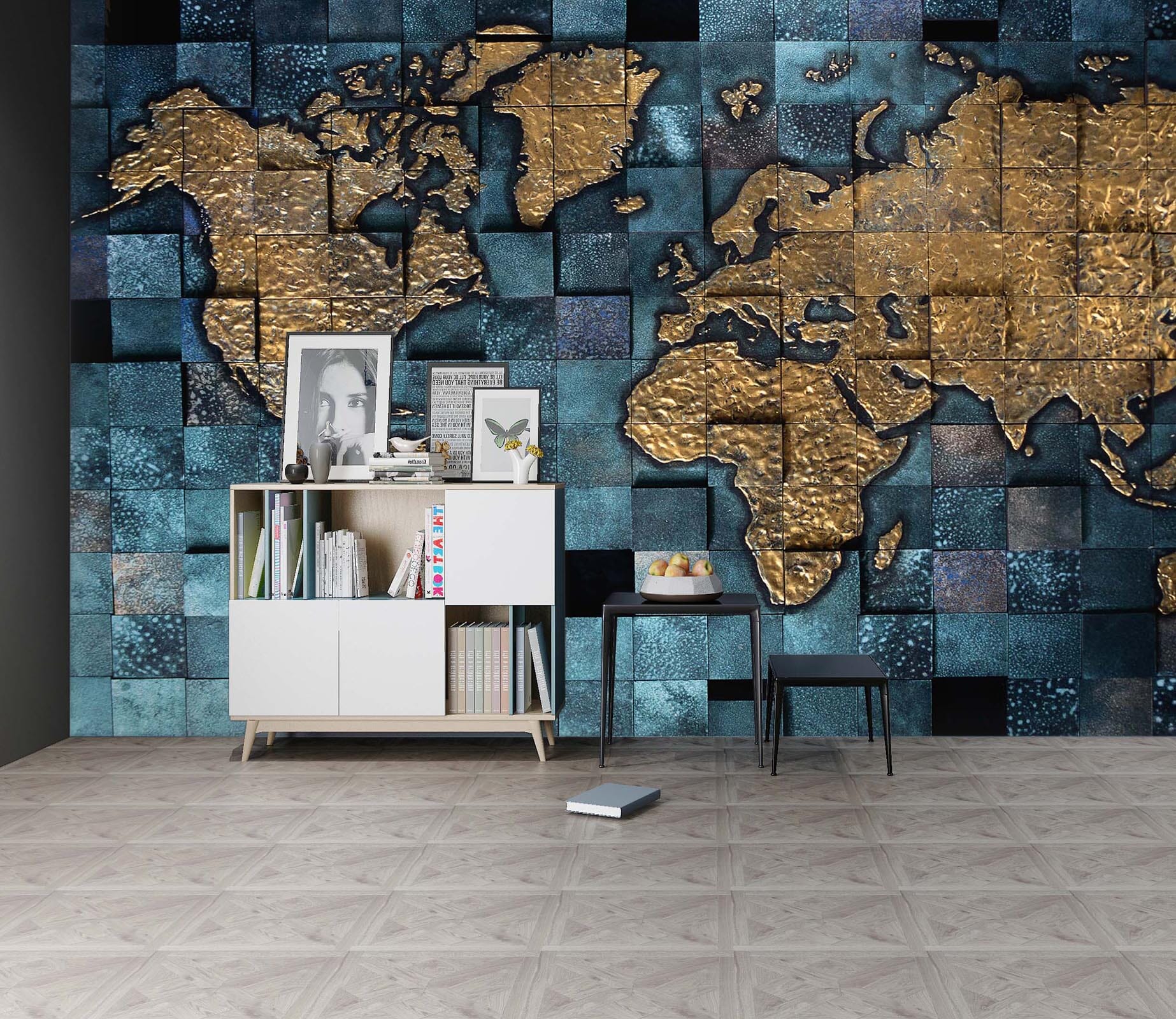 3D Golden World Map 032 Wall Murals Wallpaper AJ Wallpaper 2 