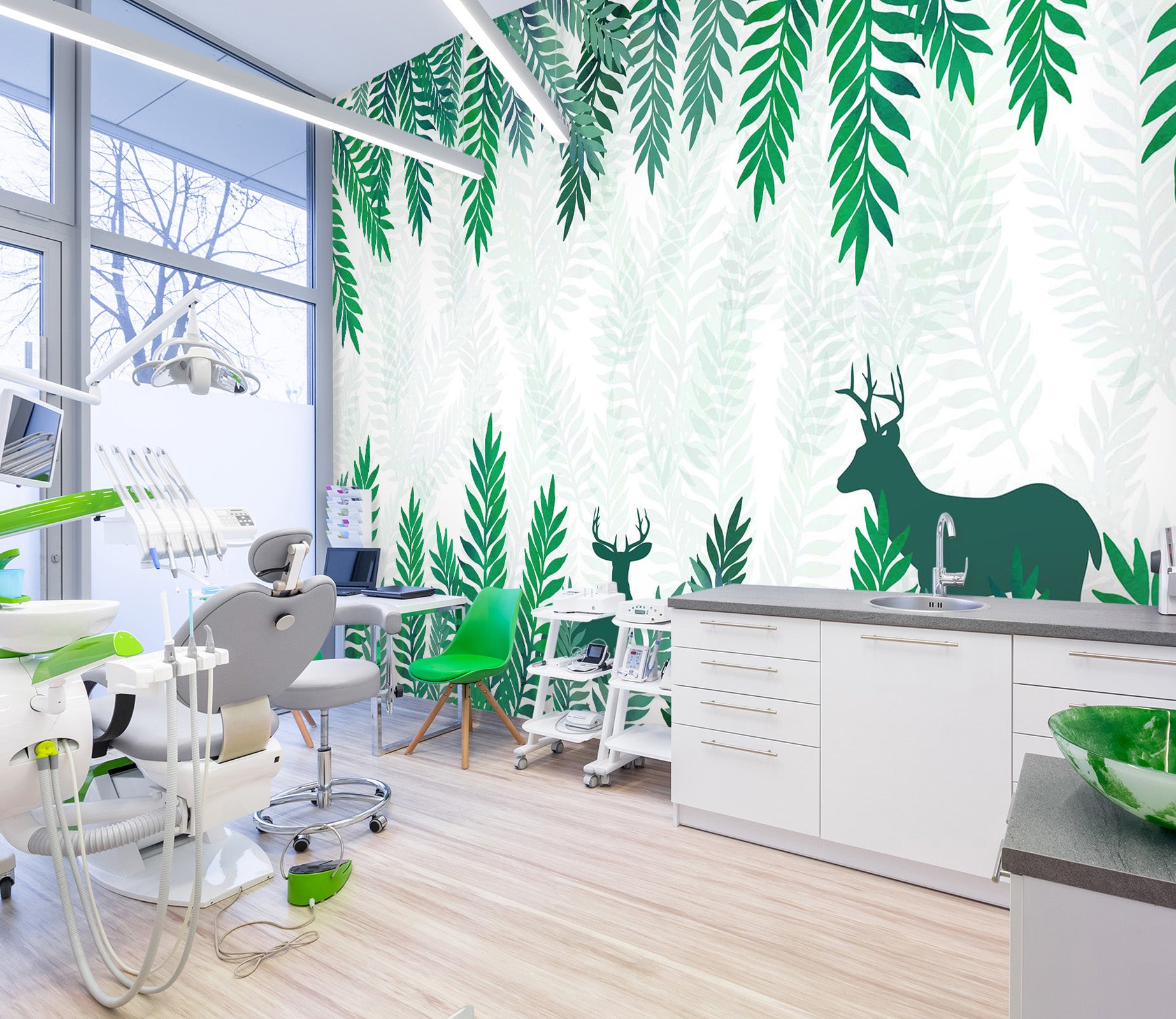 3D Leaf Deer Shadow 342 Wall Murals