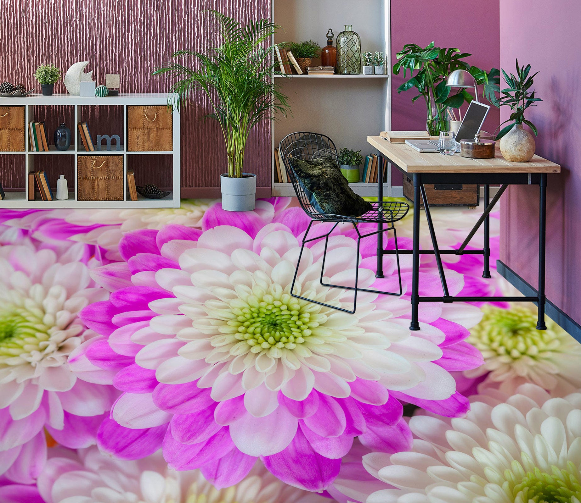 3D White Purple Chrysanthemum 9866 Assaf Frank Floor Mural