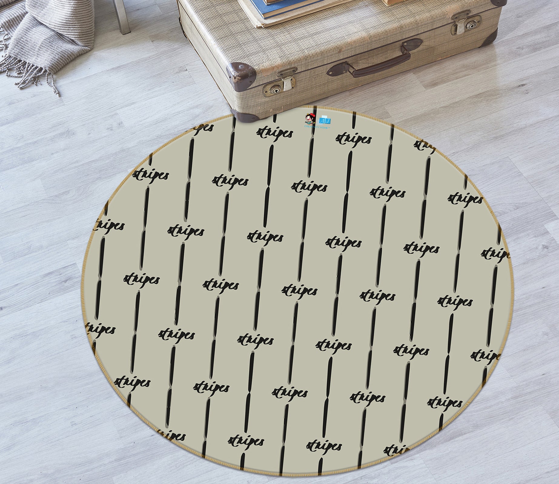 3D Line Stripes 10547 Kashmira Jayaprakash Rug Round Non Slip Rug Mat