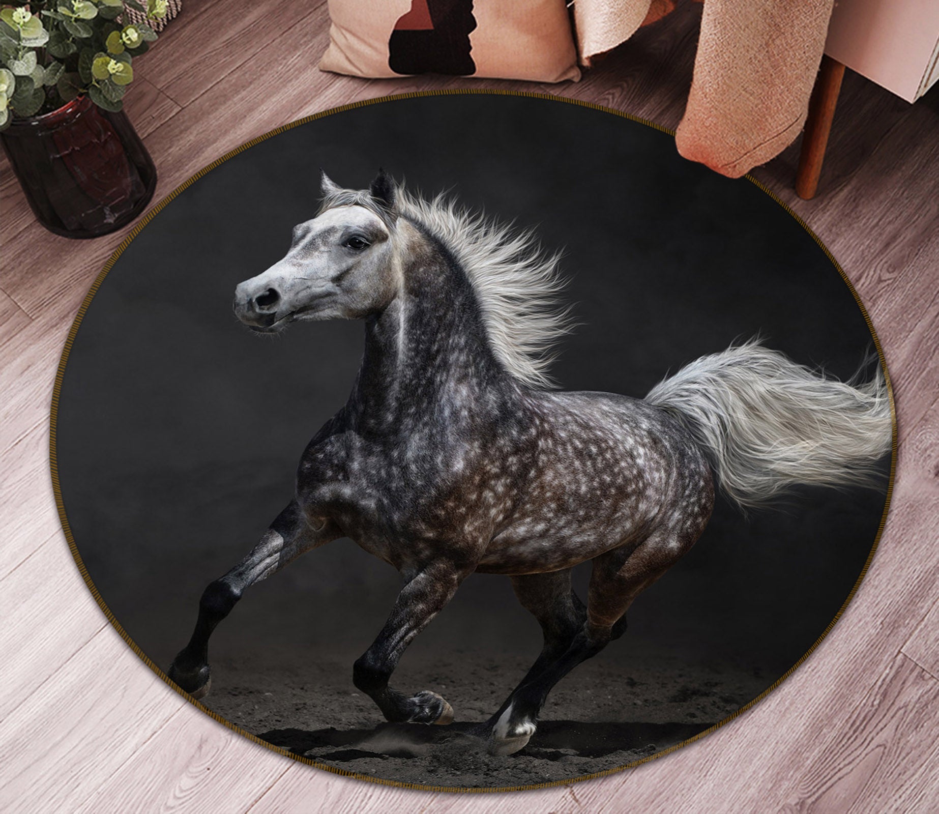 3D Horse 37180 Animal Round Non Slip Rug Mat