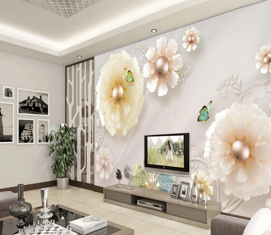 3D Silver Bead Flower WC792 Wall Murals