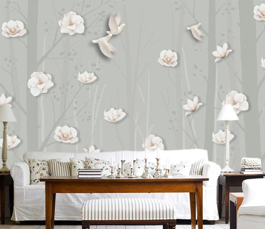 3D Pigeon Flower WC978 Wall Murals