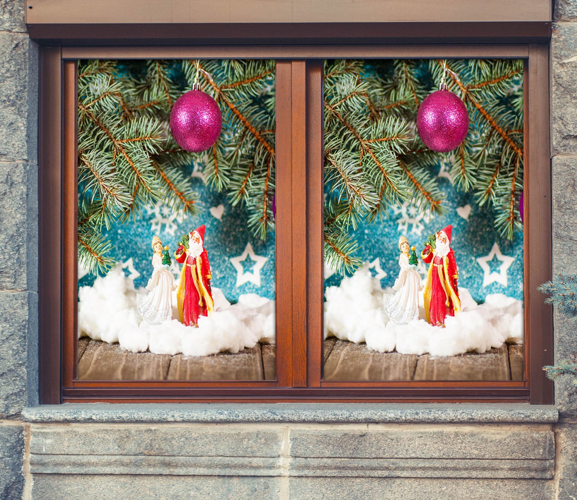 3D Santa Claus Ornaments 43016 Christmas Window Film Print Sticker Cling Stained Glass Xmas