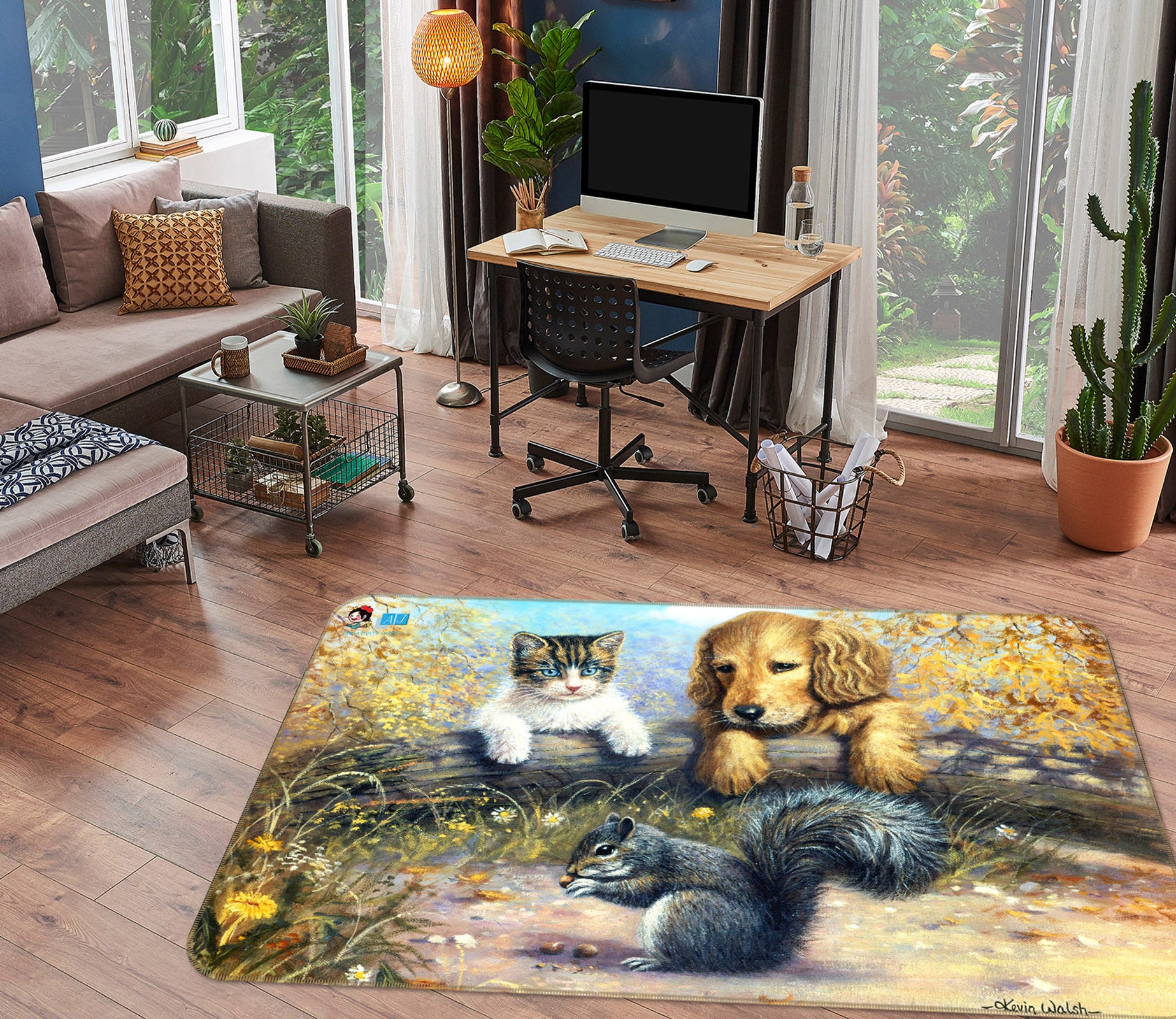 3D Cute Squirrel Cat 001 Kevin Walsh Rug Non Slip Rug Mat