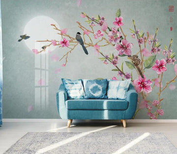 3D White Moon Bird WC2473 Wall Murals