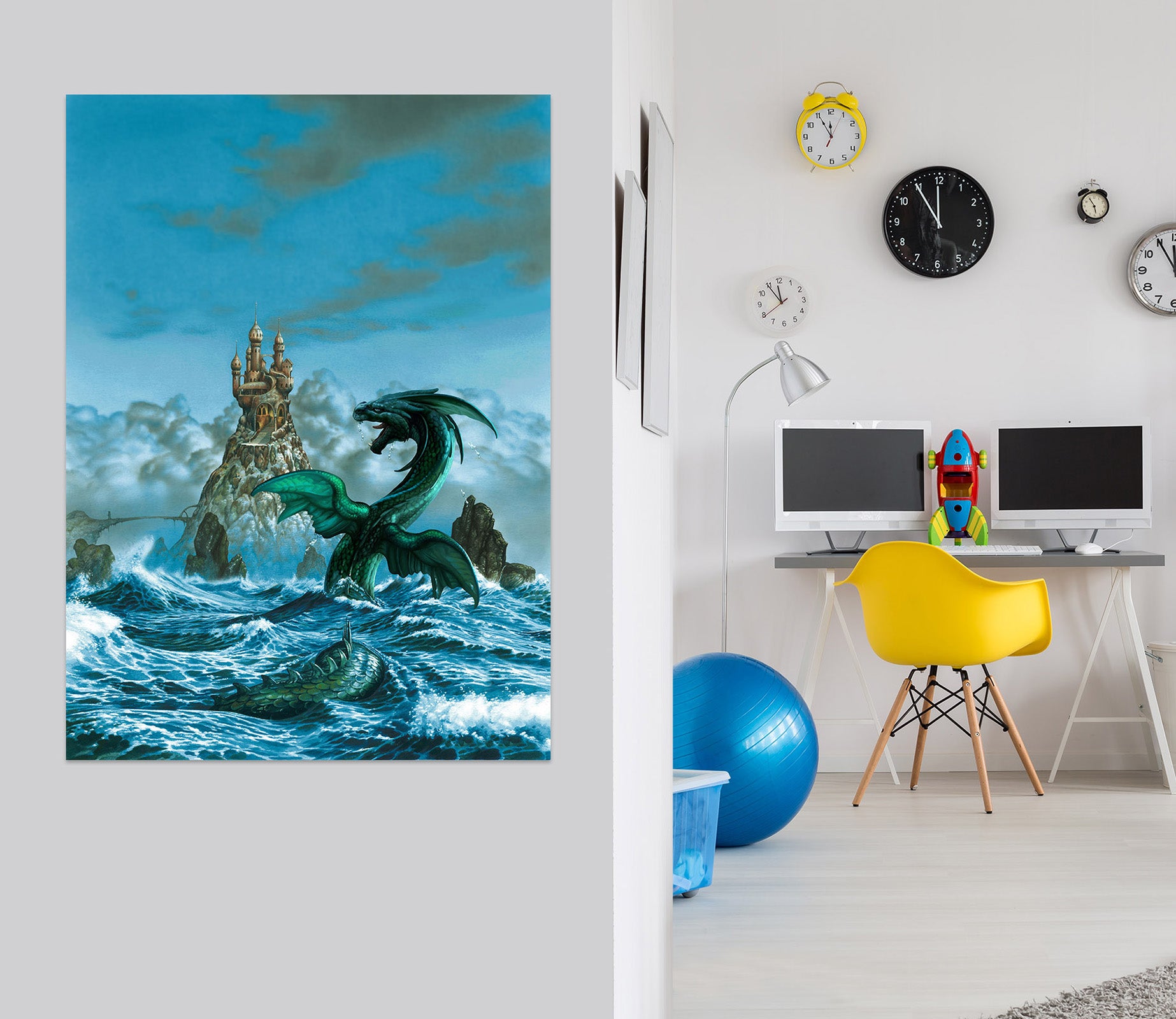 3D Waves Tower Dragon 8079 Ciruelo Wall Sticker