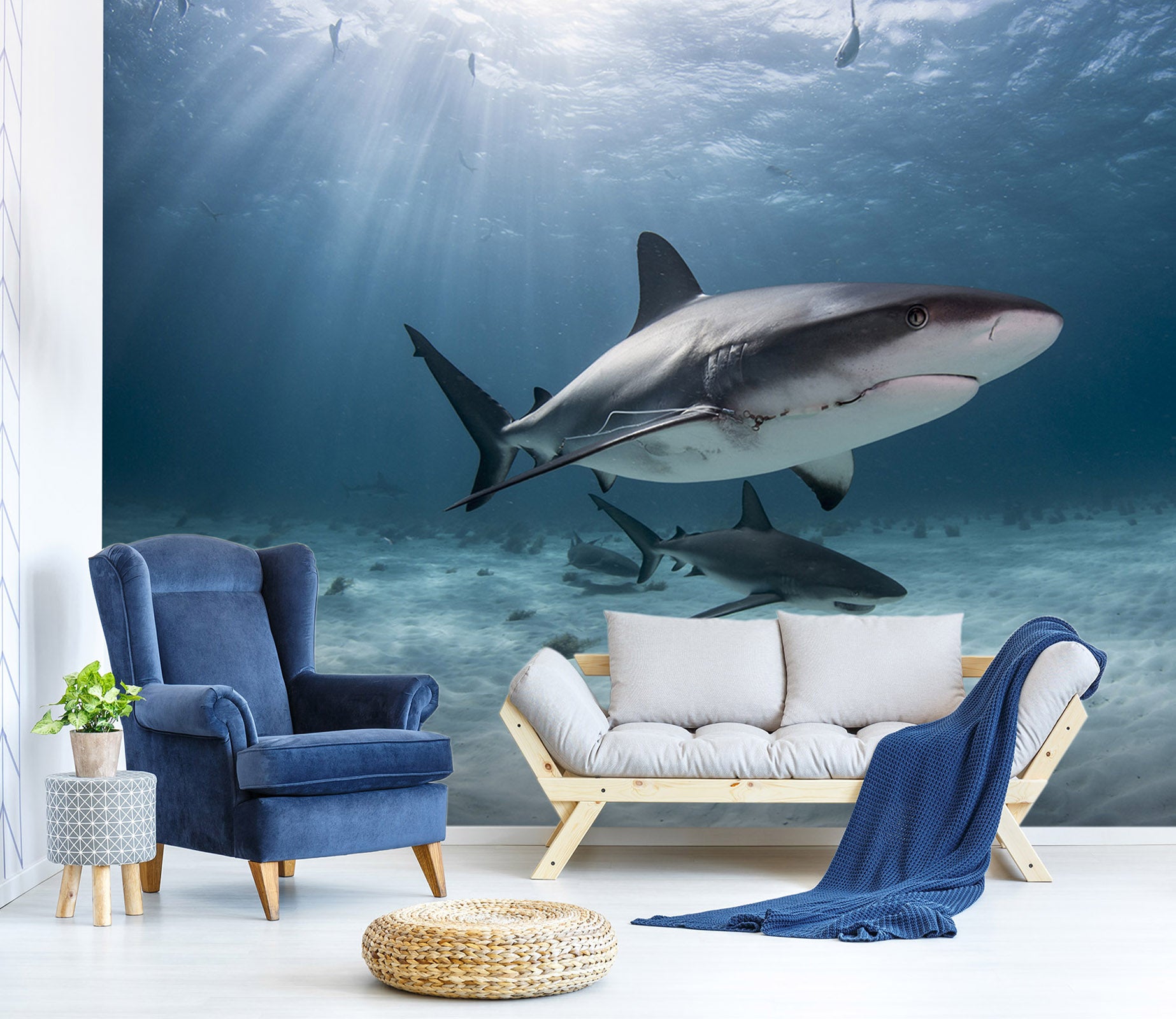 3D Submarine Shark 223 Wall Murals