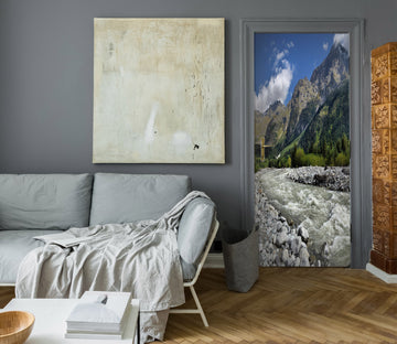 3D Green Mountain Forest 176 Door Mural