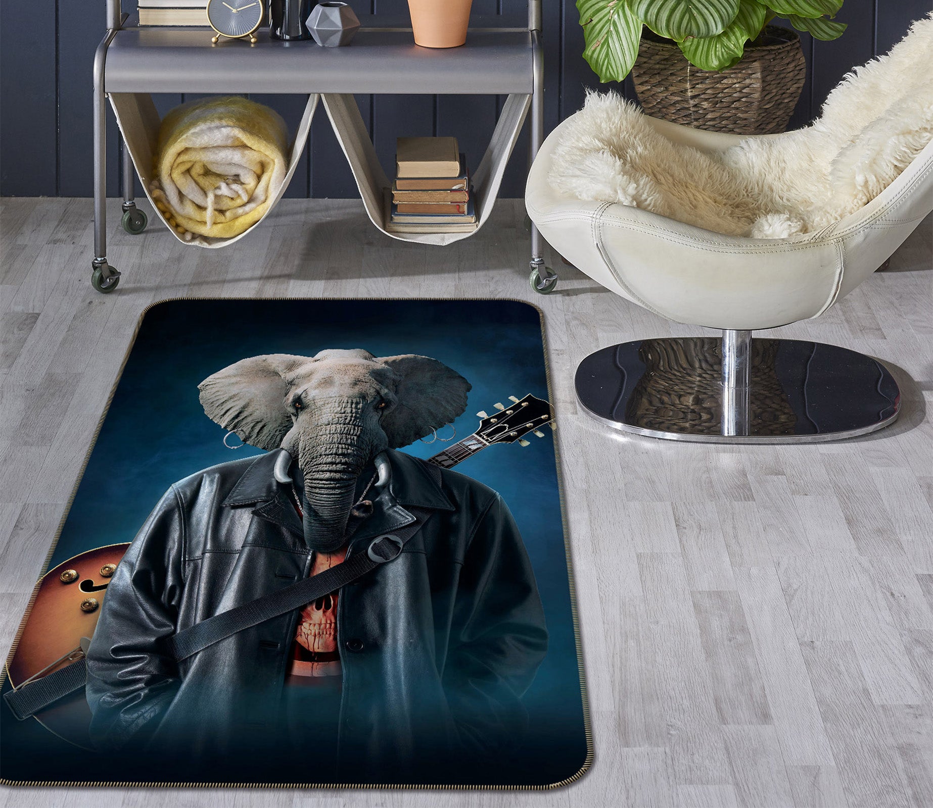 3D Elephant Guitarist 84223 Vincent Hie Rug Non Slip Rug Mat