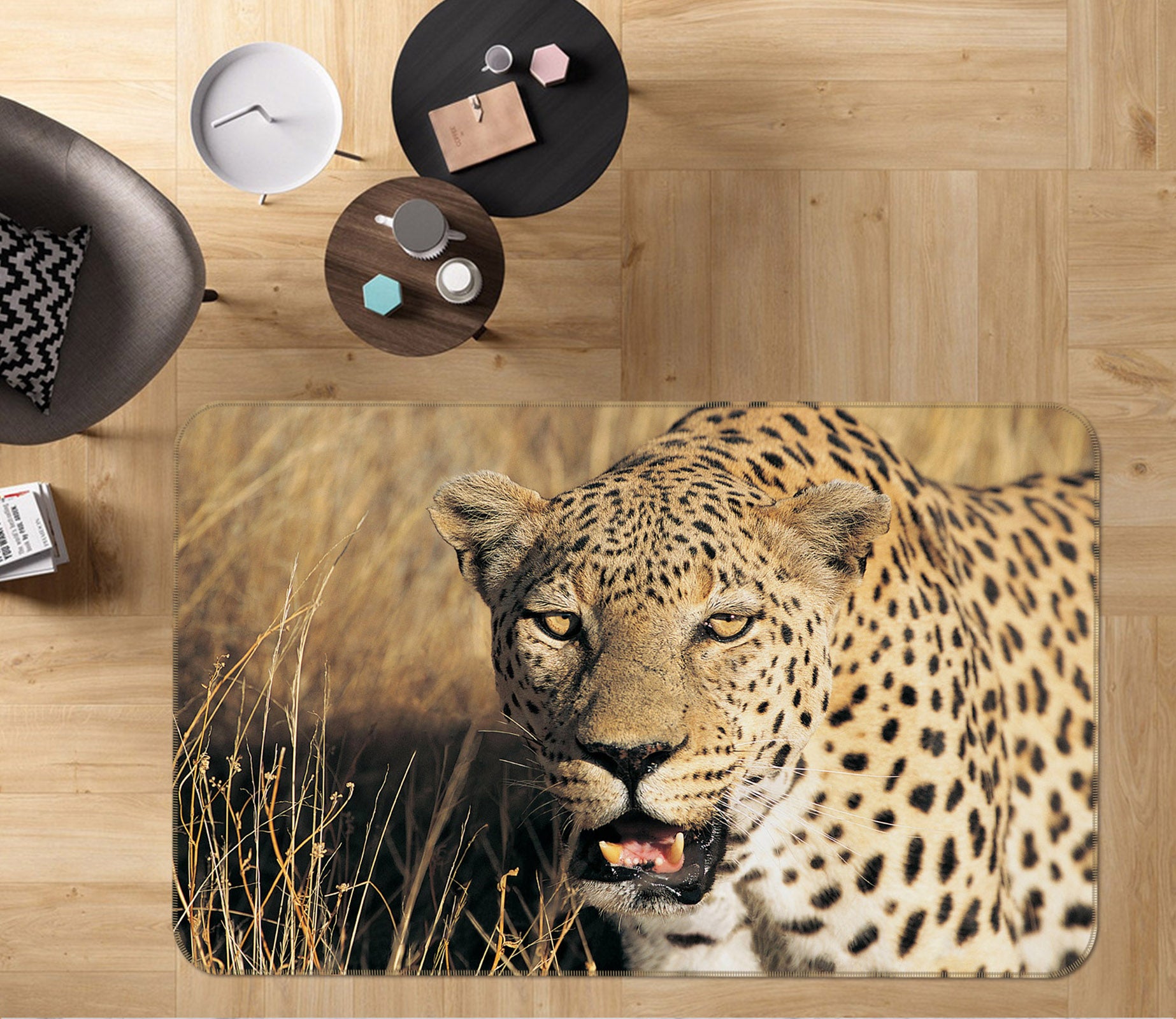 3D Grass Leopard 001 Animal Non Slip Rug Mat